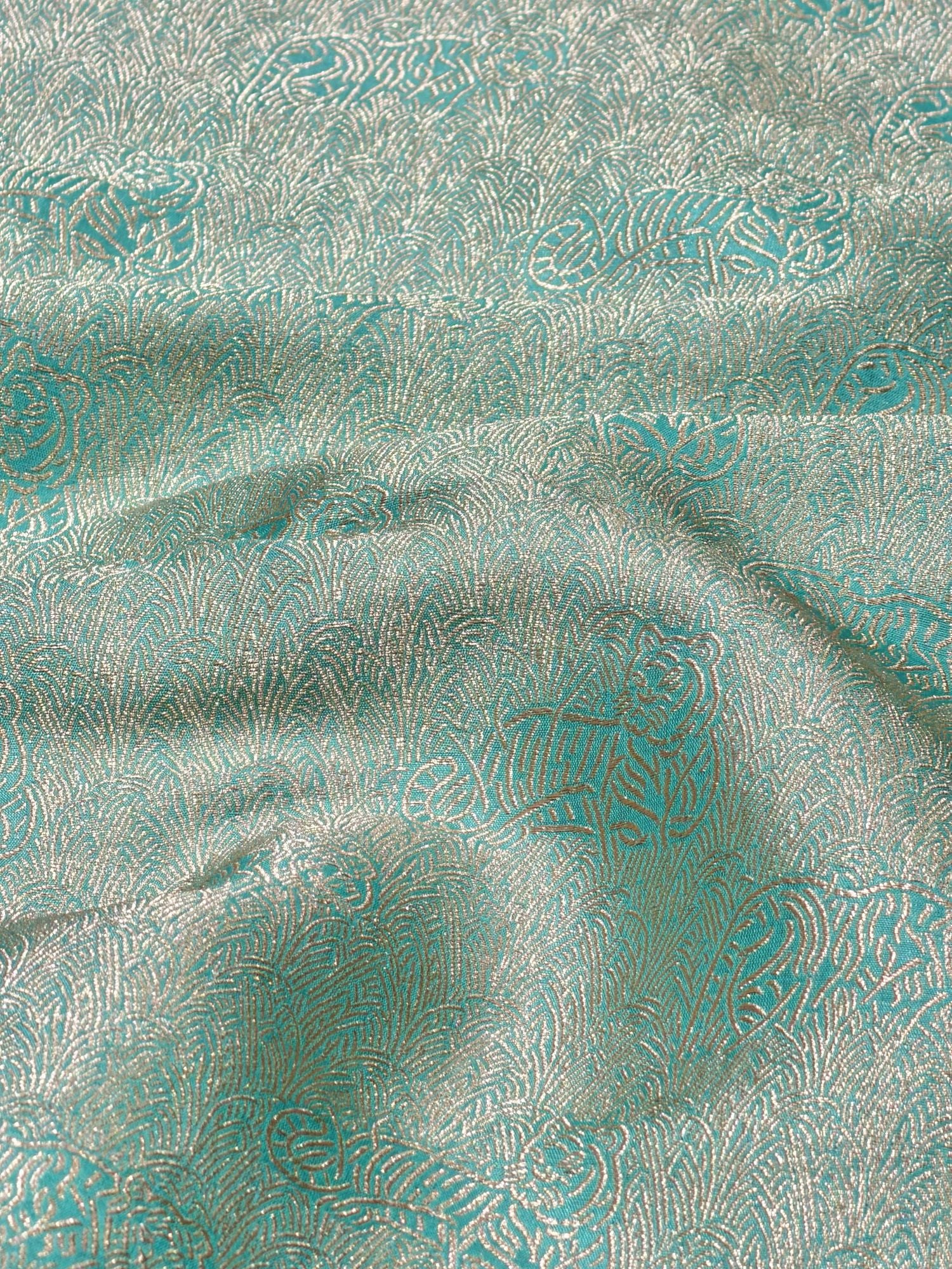 Aqua Mist Brocade Katan Silk Handloom Fabric