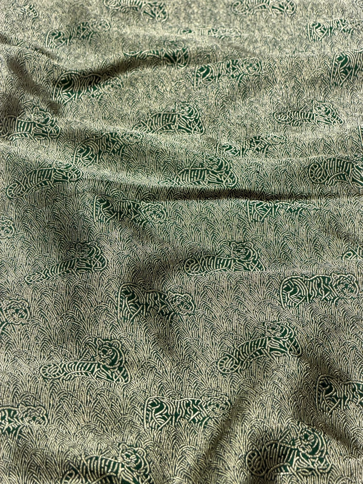 Bottle Green Brocade Katan Silk Handloom Fabric