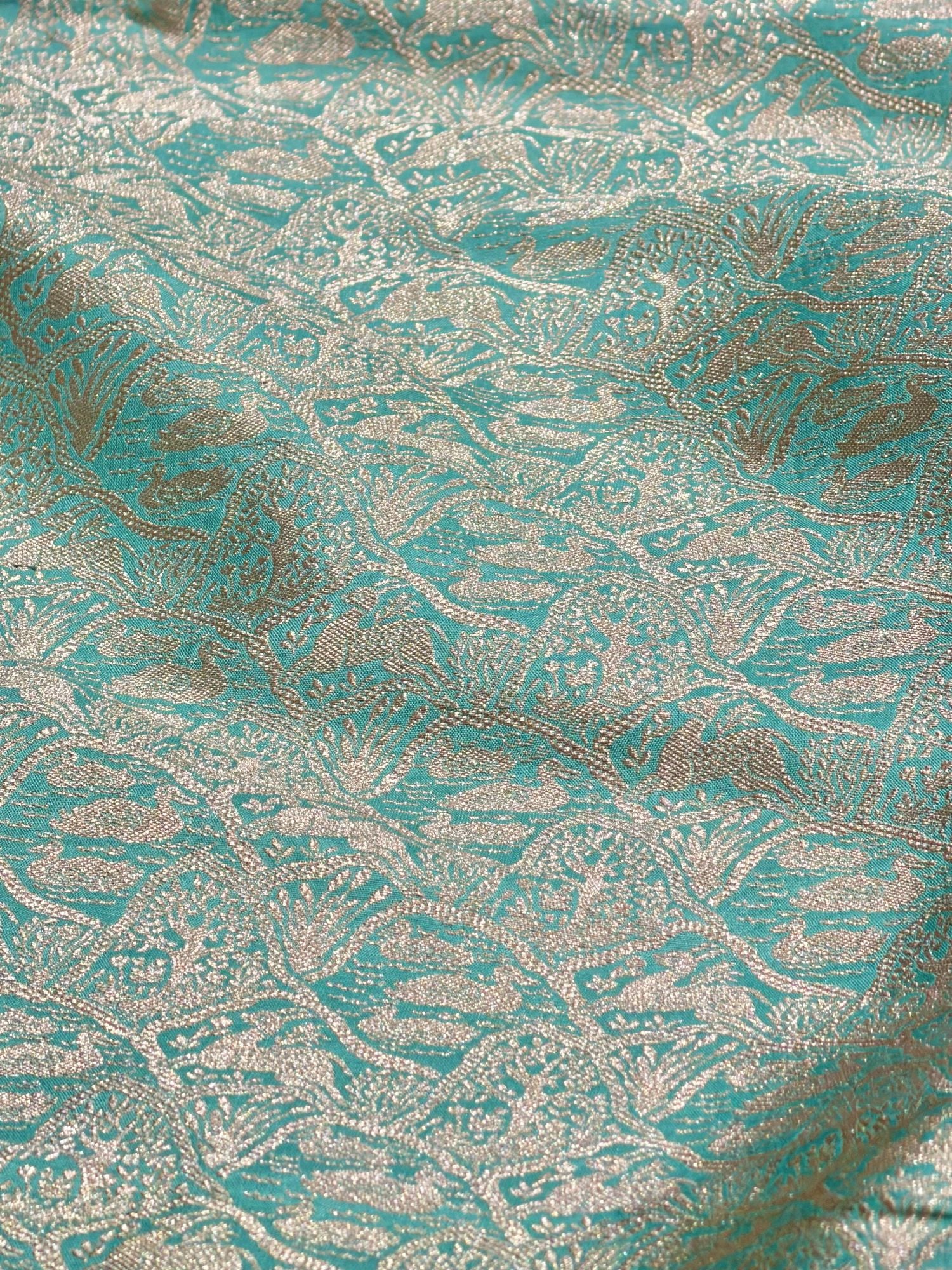 Aqua Mist Brocade Katan Silk Handloom Fabric