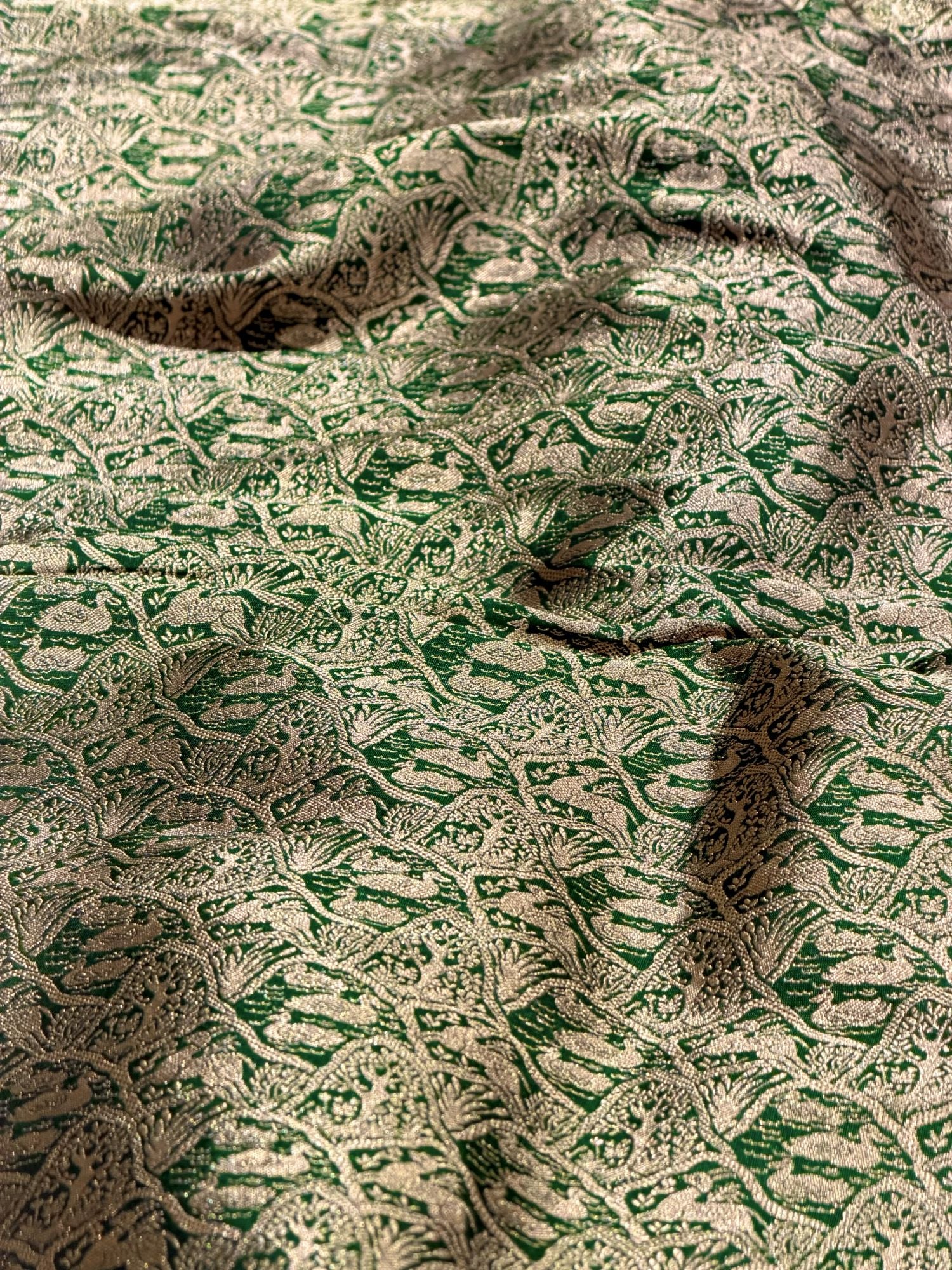 Bottle Green Brocade Katan Silk Handloom Fabric
