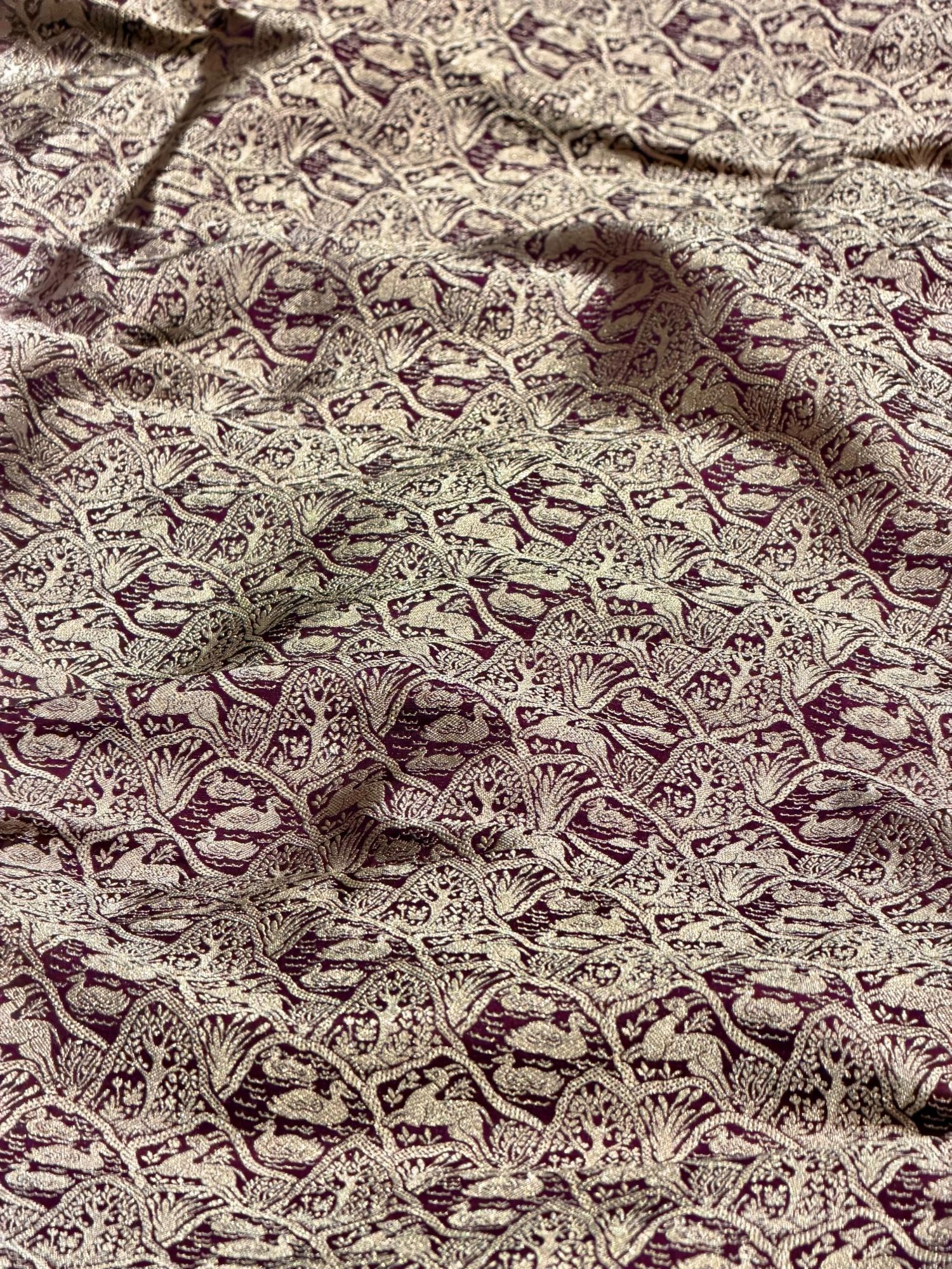 Deep Magenta Brocade Katan Silk Handloom Fabric