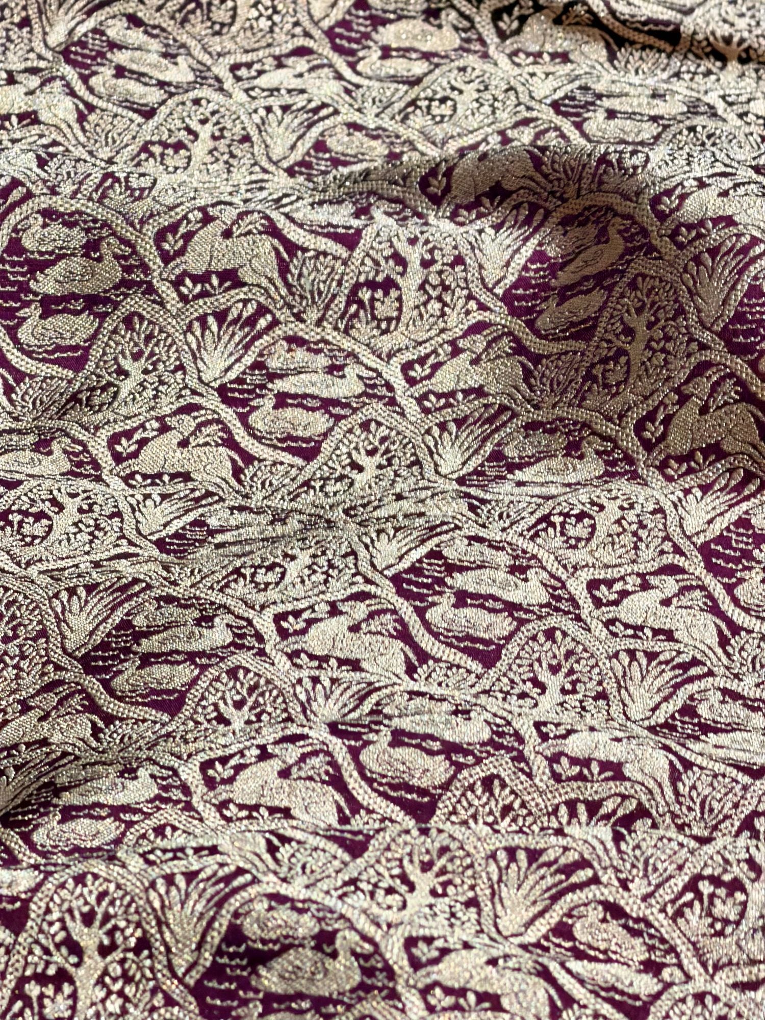 Deep Magenta Brocade Katan Silk Handloom Fabric