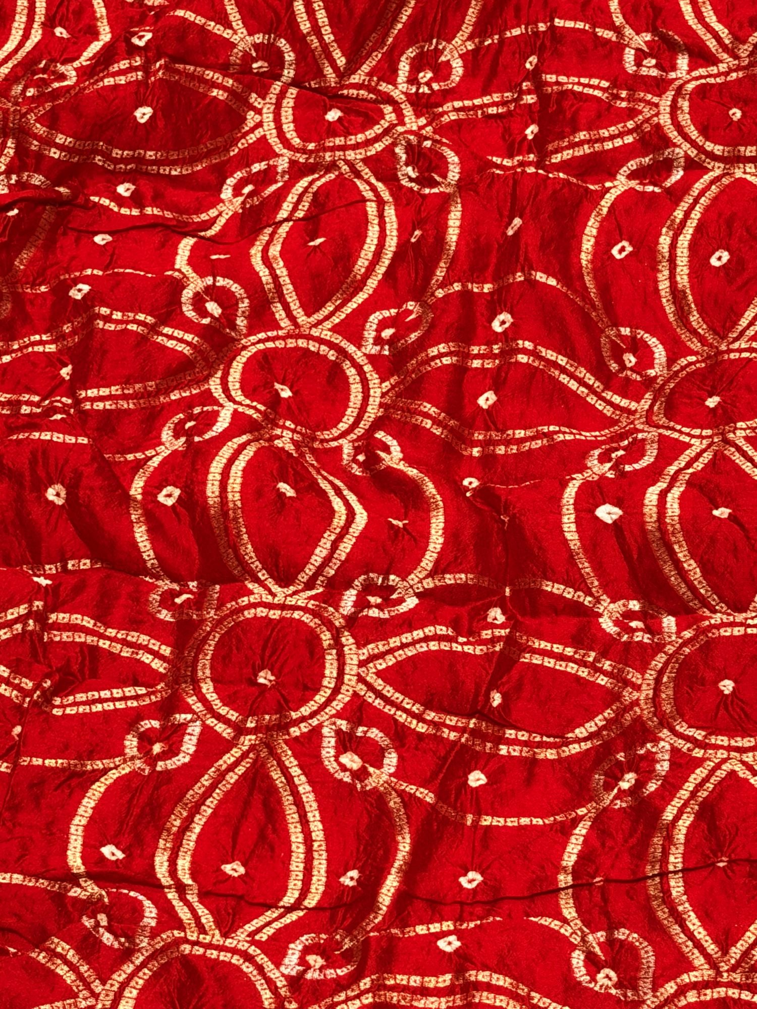 Deep Red Chiniya Silk Weaving Bandhani Fabric