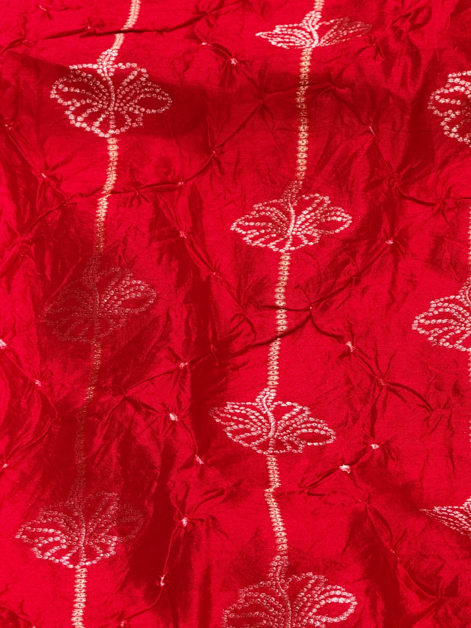 Deep Red Chiniya Silk Weaving Bandhani Fabric