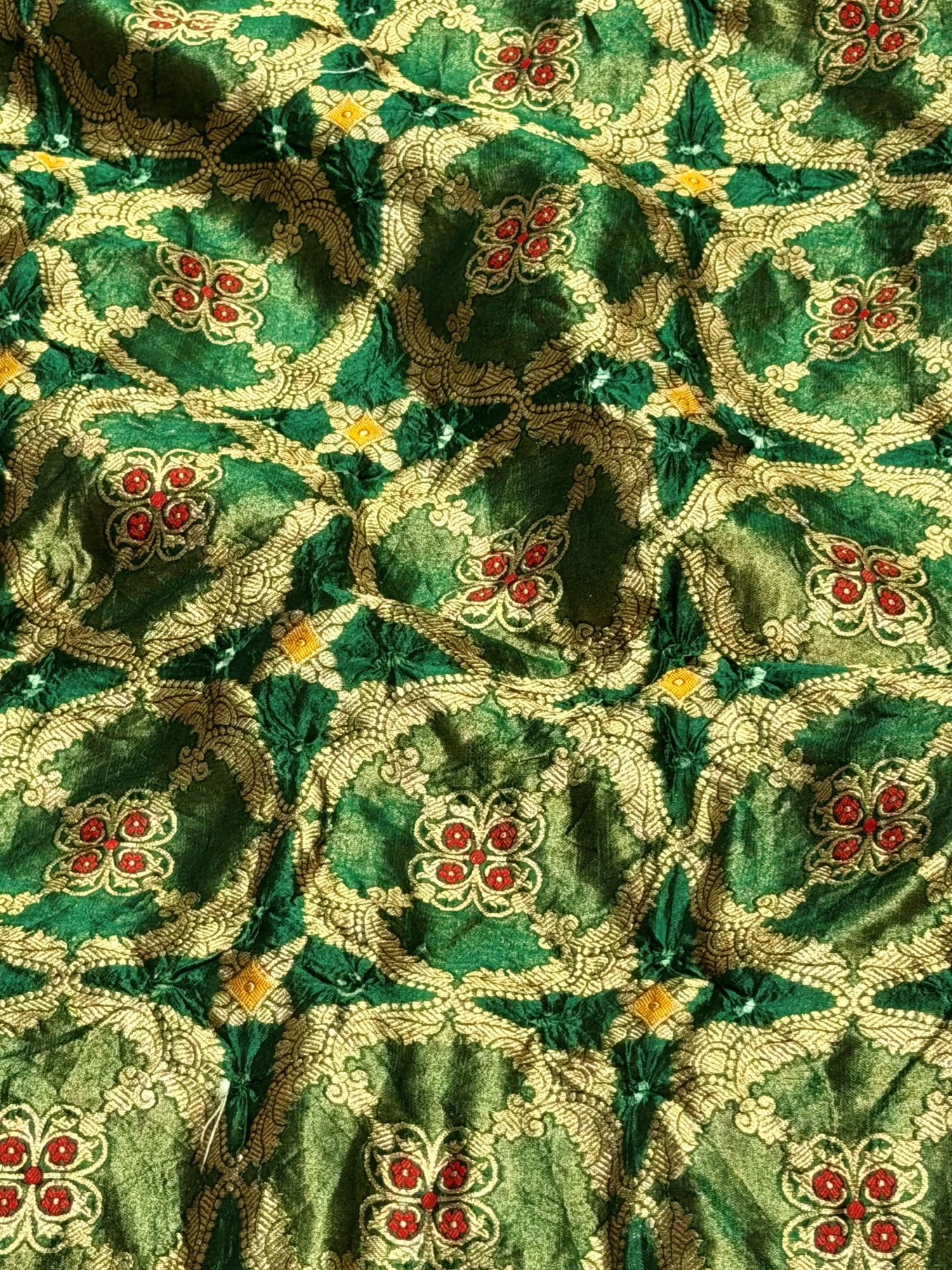 Emerald Green Pure Chiniya Silk Tissue Bandhani Fabric