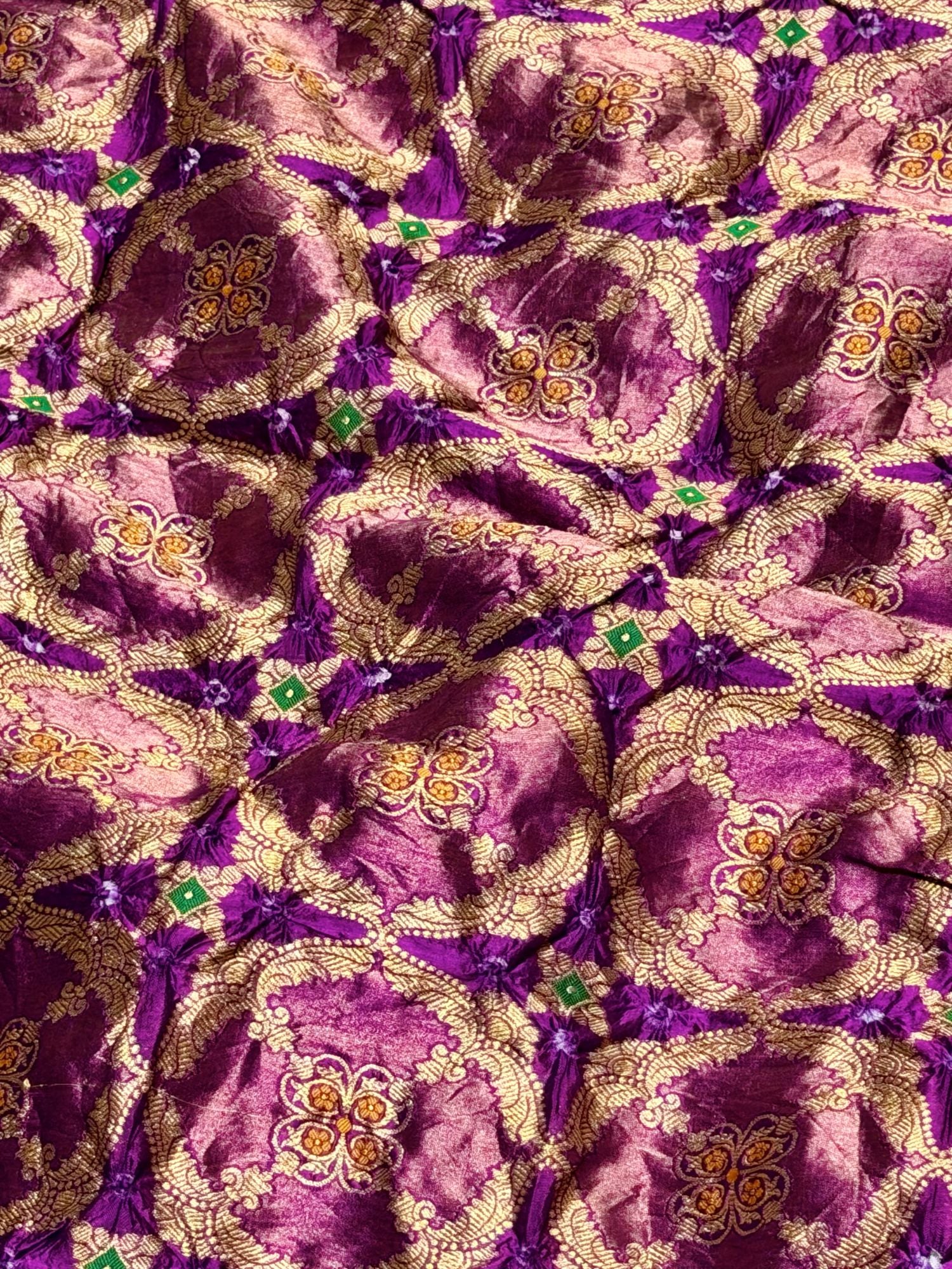 Deep Purple Pure Chiniya Silk Tissue Bandhani Fabric