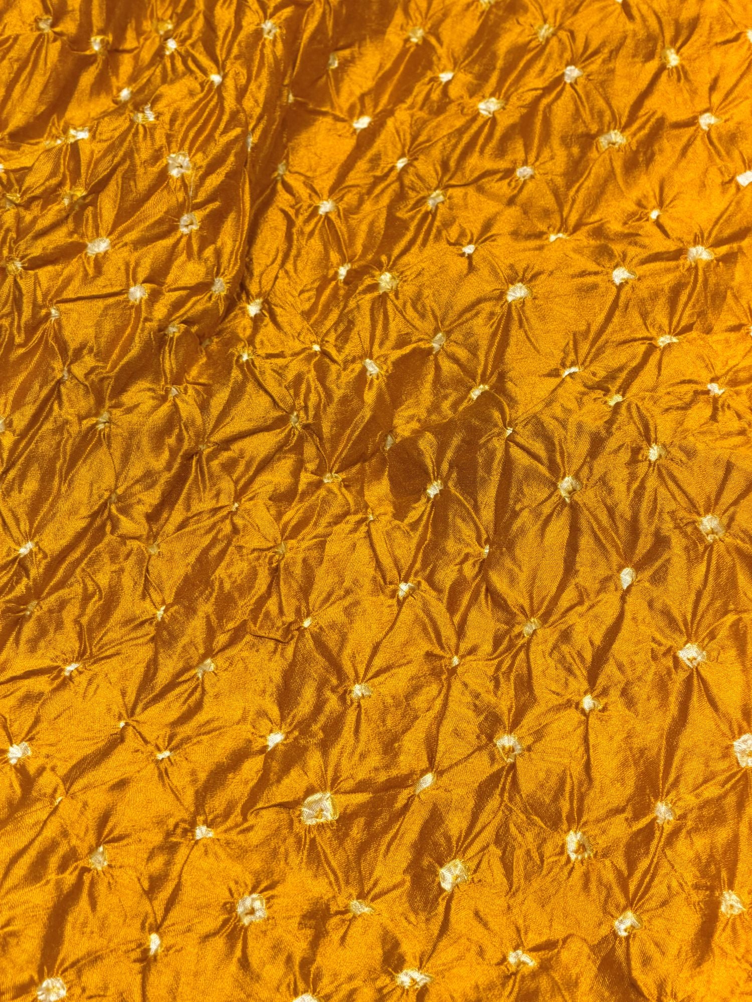 Yellow Chiniya Silk Fabric With Bandhani