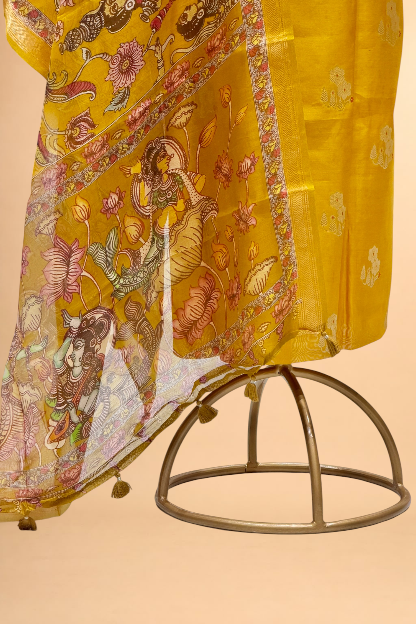 Mustard Yellow Chanderi Silk Suit Set With Printed Dupatta