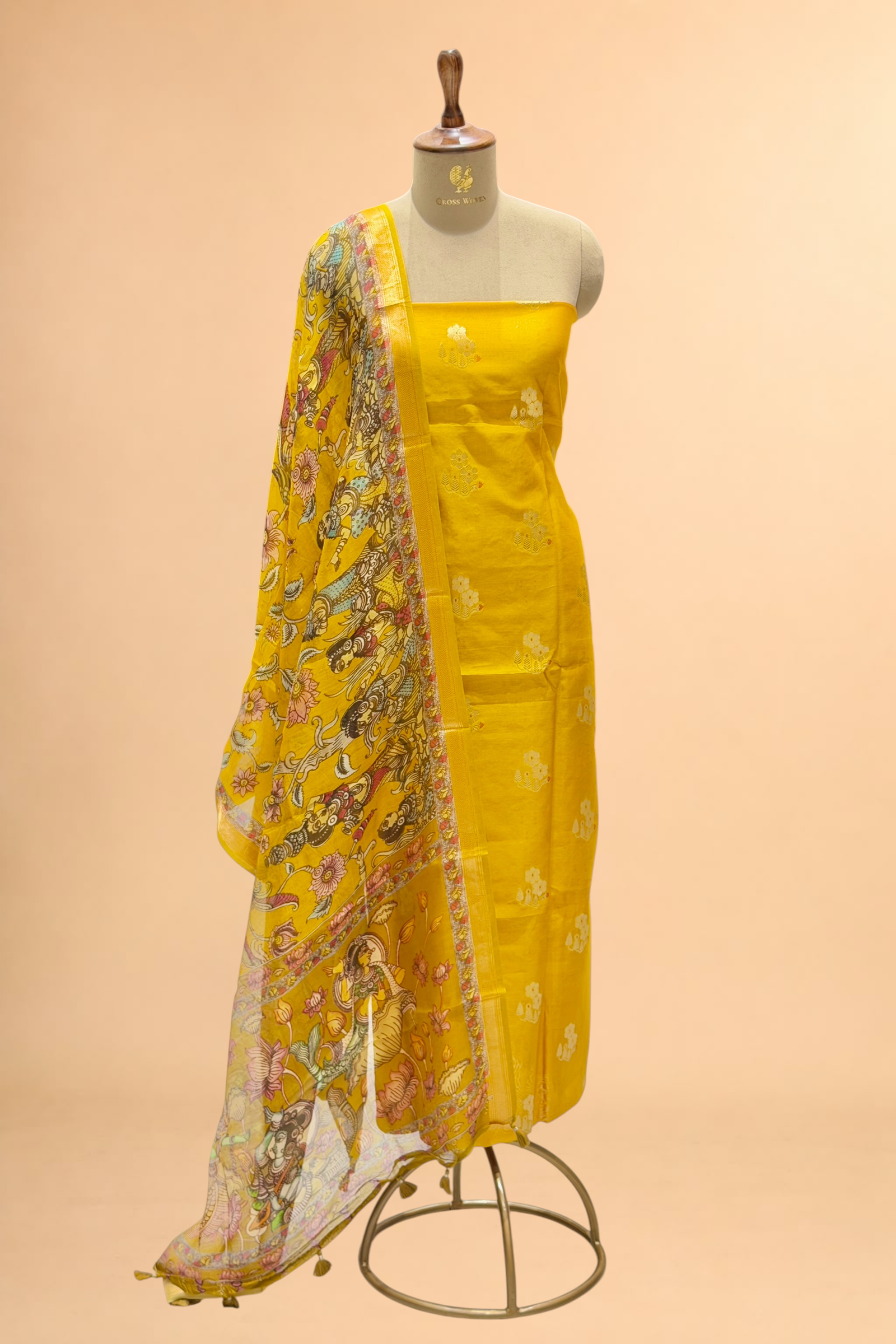 Mustard Yellow Chanderi Silk Suit Set With Printed Dupatta