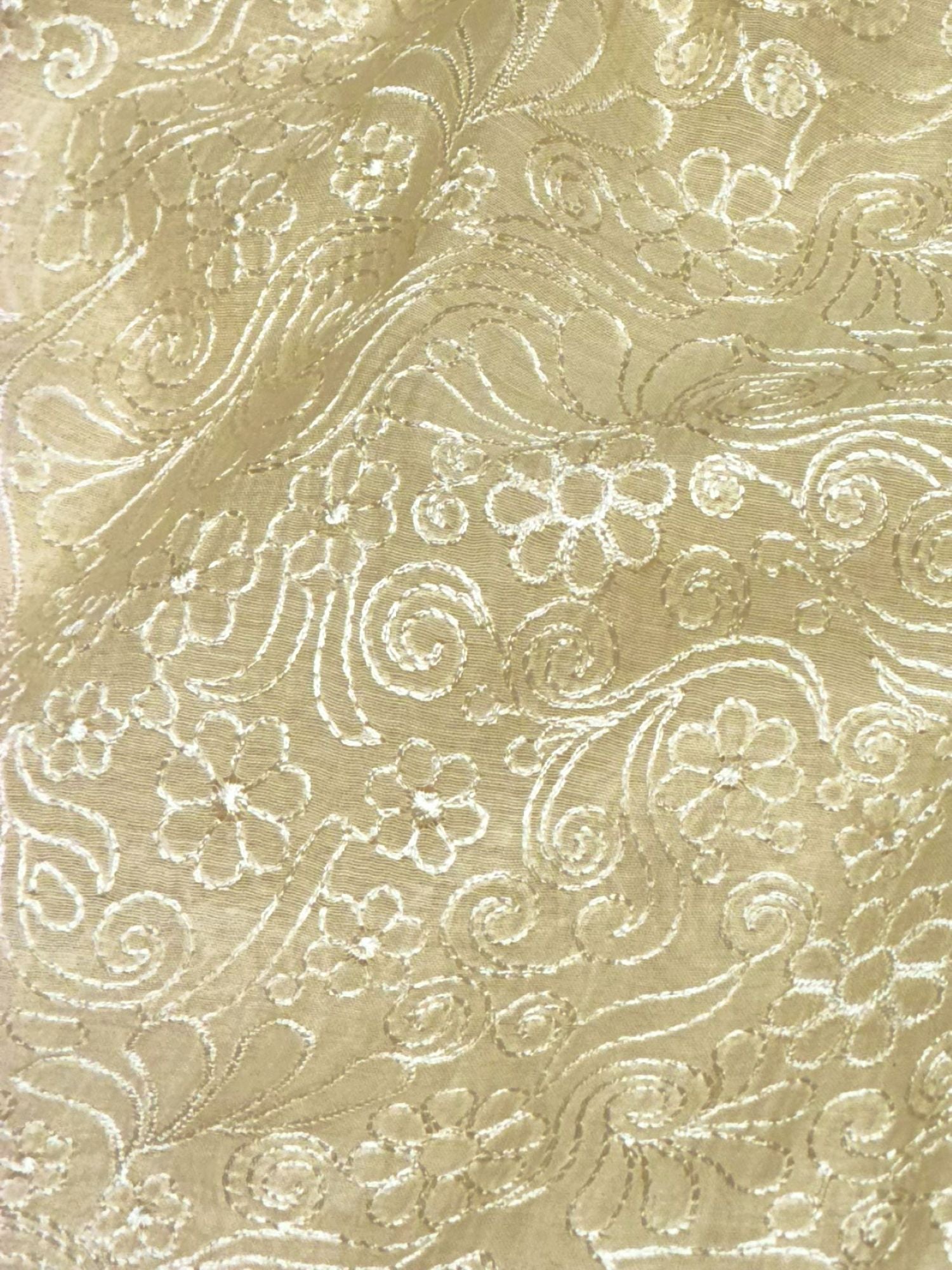 Champagne Beige Mul Embroidered Fabric
