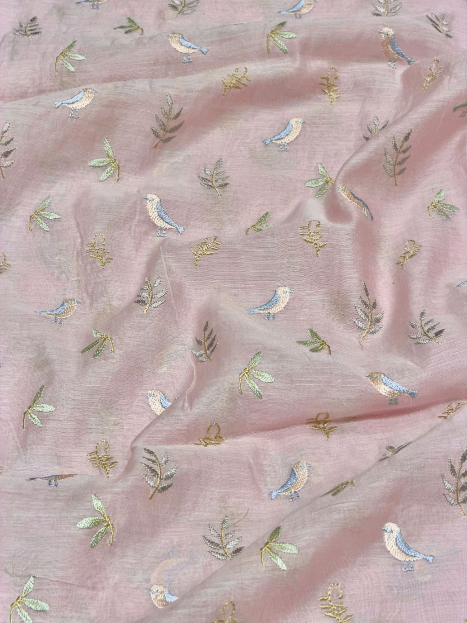 Dusty Pink Mul Embroidered Fabric
