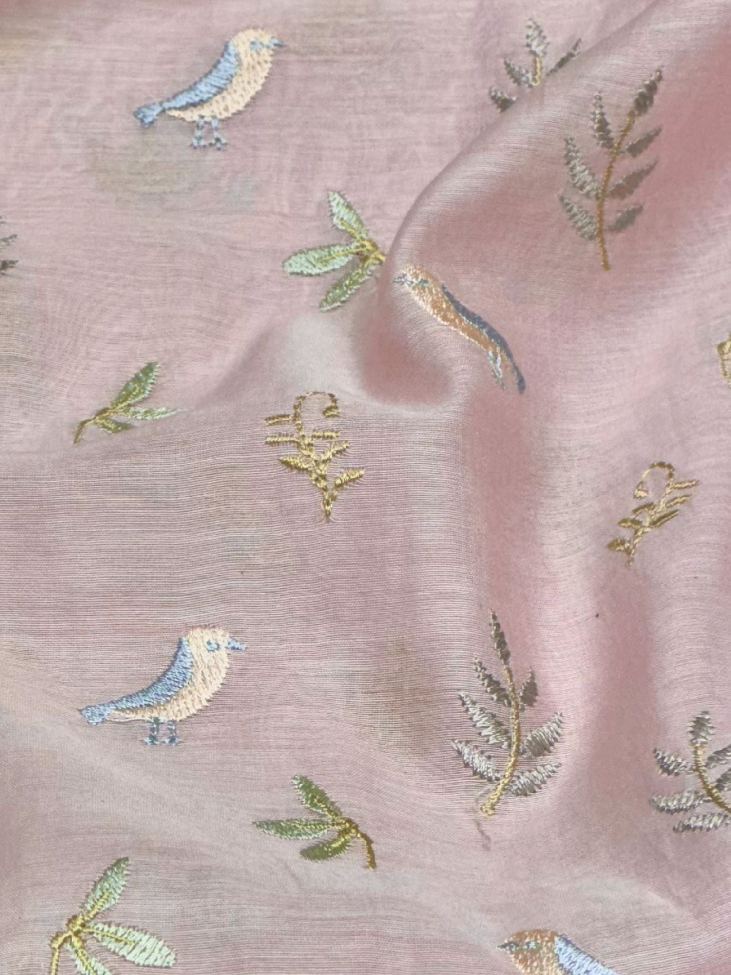 Dusty Pink Mul Embroidered Fabric