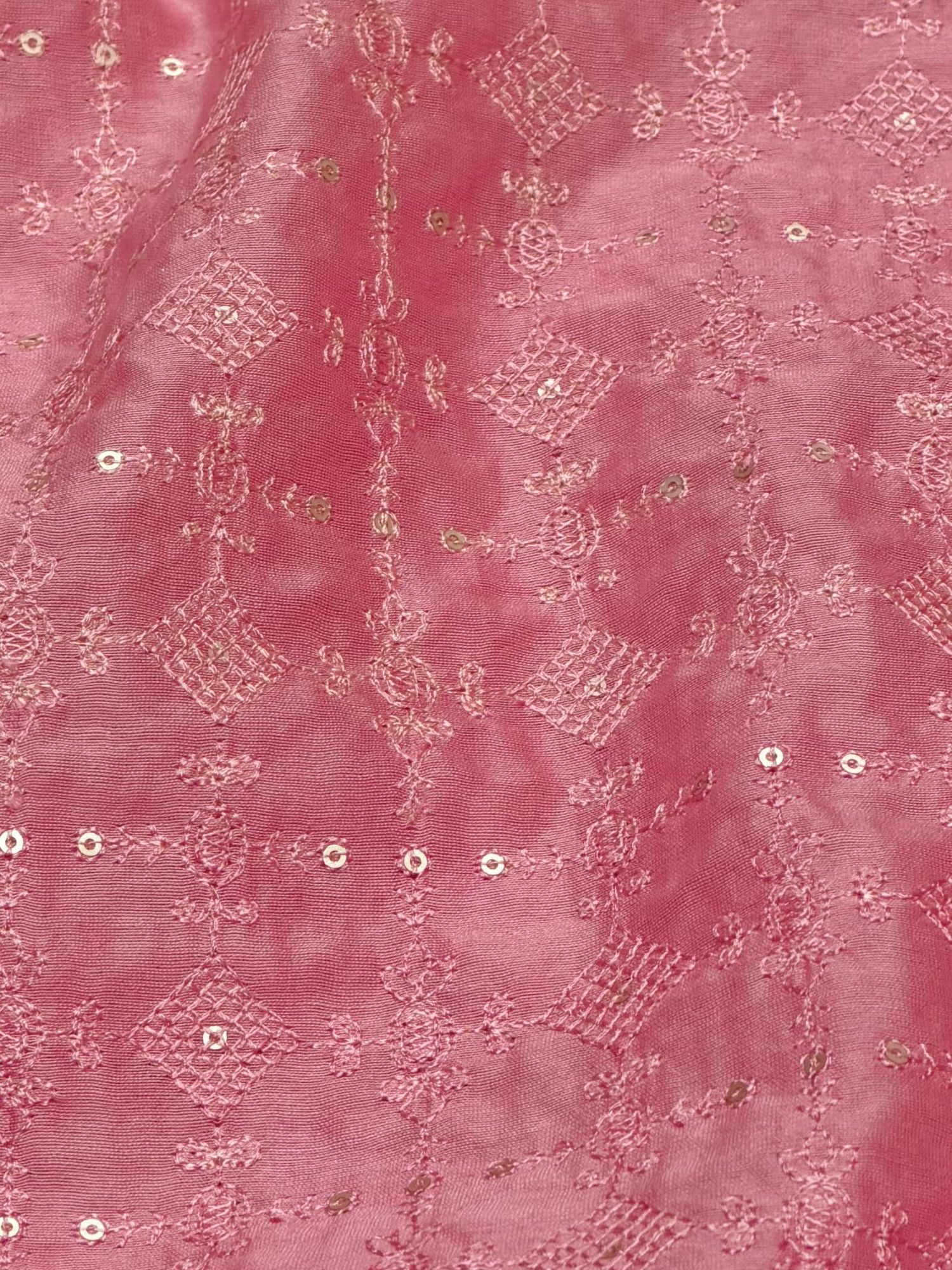 Blush Pink Mul Embroidered Fabric
