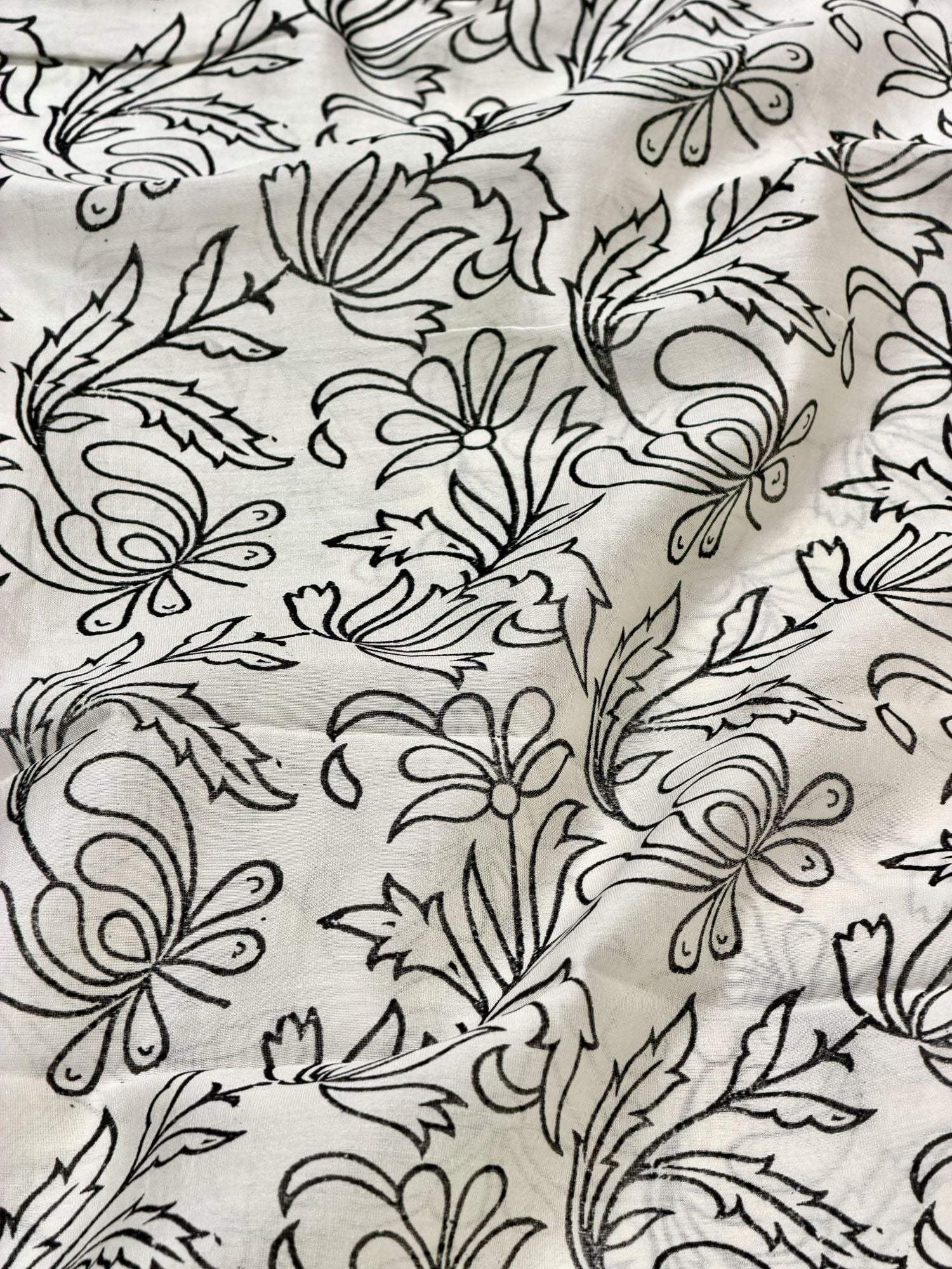 Pure Chanderi Silk Fabric With Black Hand Block Prints