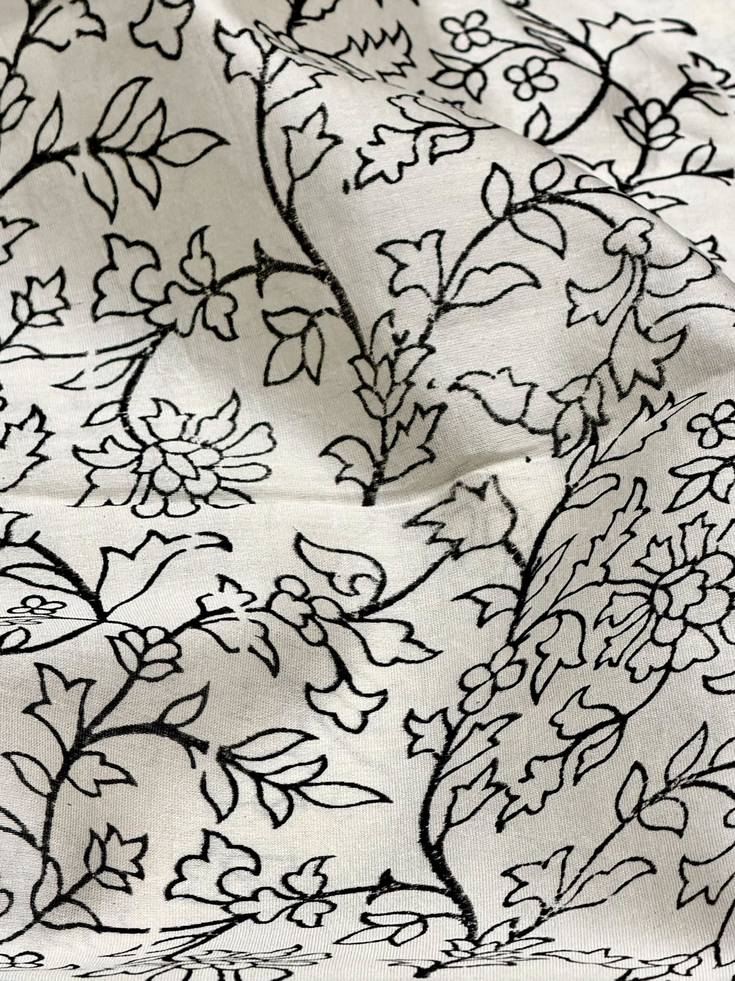 Pure Chanderi Silk Fabric With Black Hand Block Prints