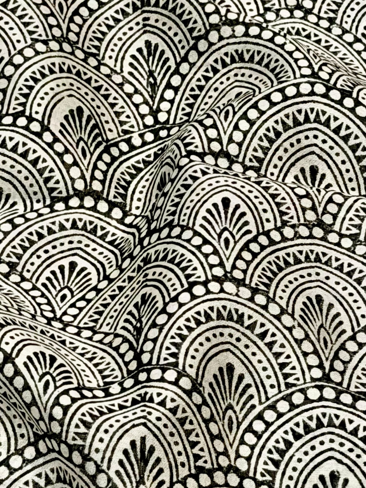 Pure Chanderi Silk Fabric With Black Hand Block Prints
