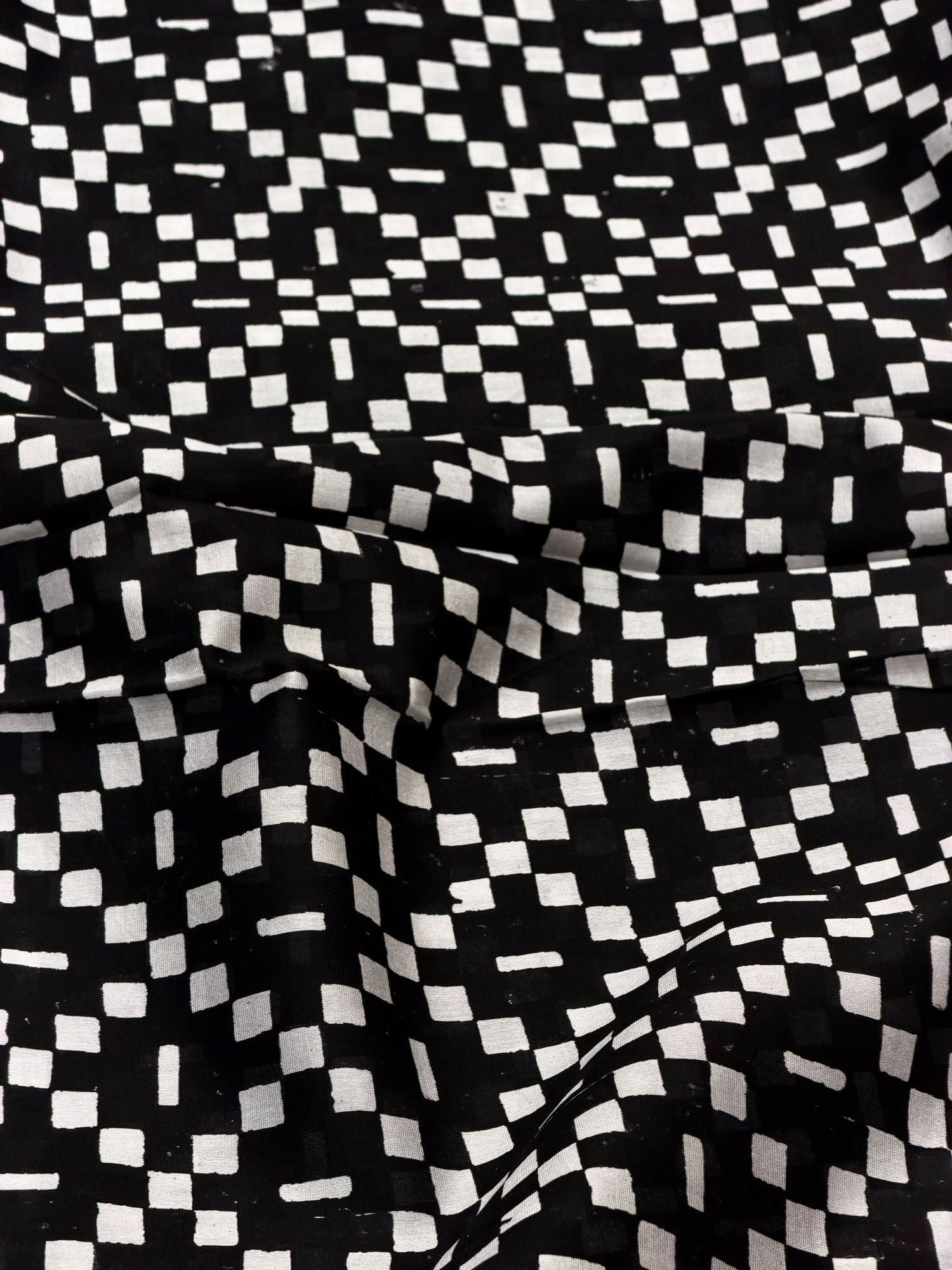 Pure Chanderi Silk Fabric With Black Hand Block Prints