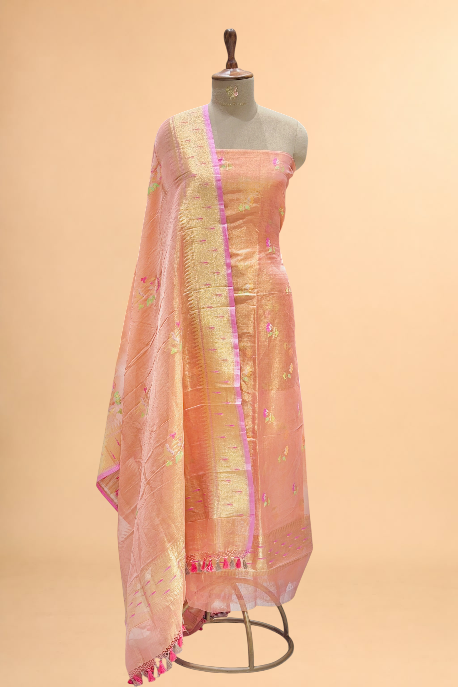 Peach Tissue Jamdani Suit Set