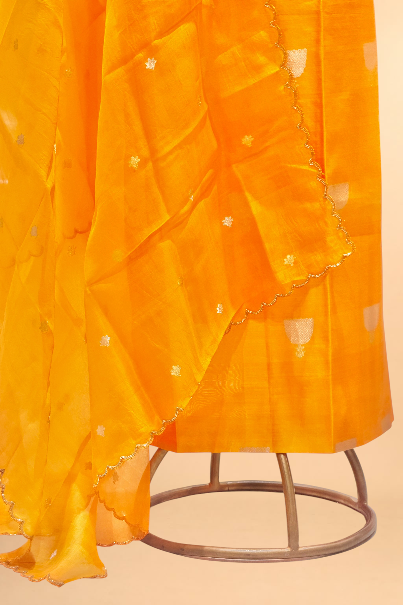 Deep Yellow Chiniya Silk Suit Set With Hand Work Organza Dupatta