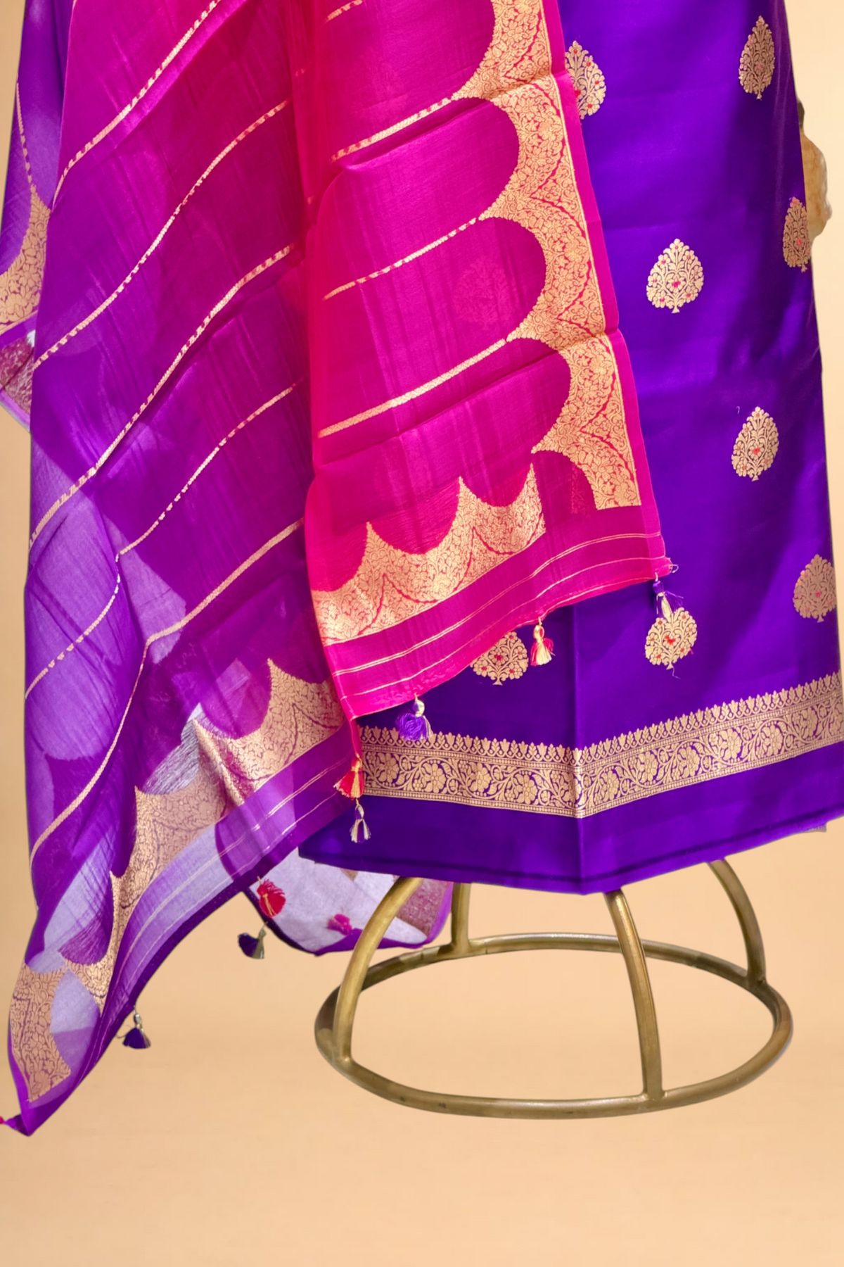 Royal Purple Soft Silk Suit Set With Organza Dupatta