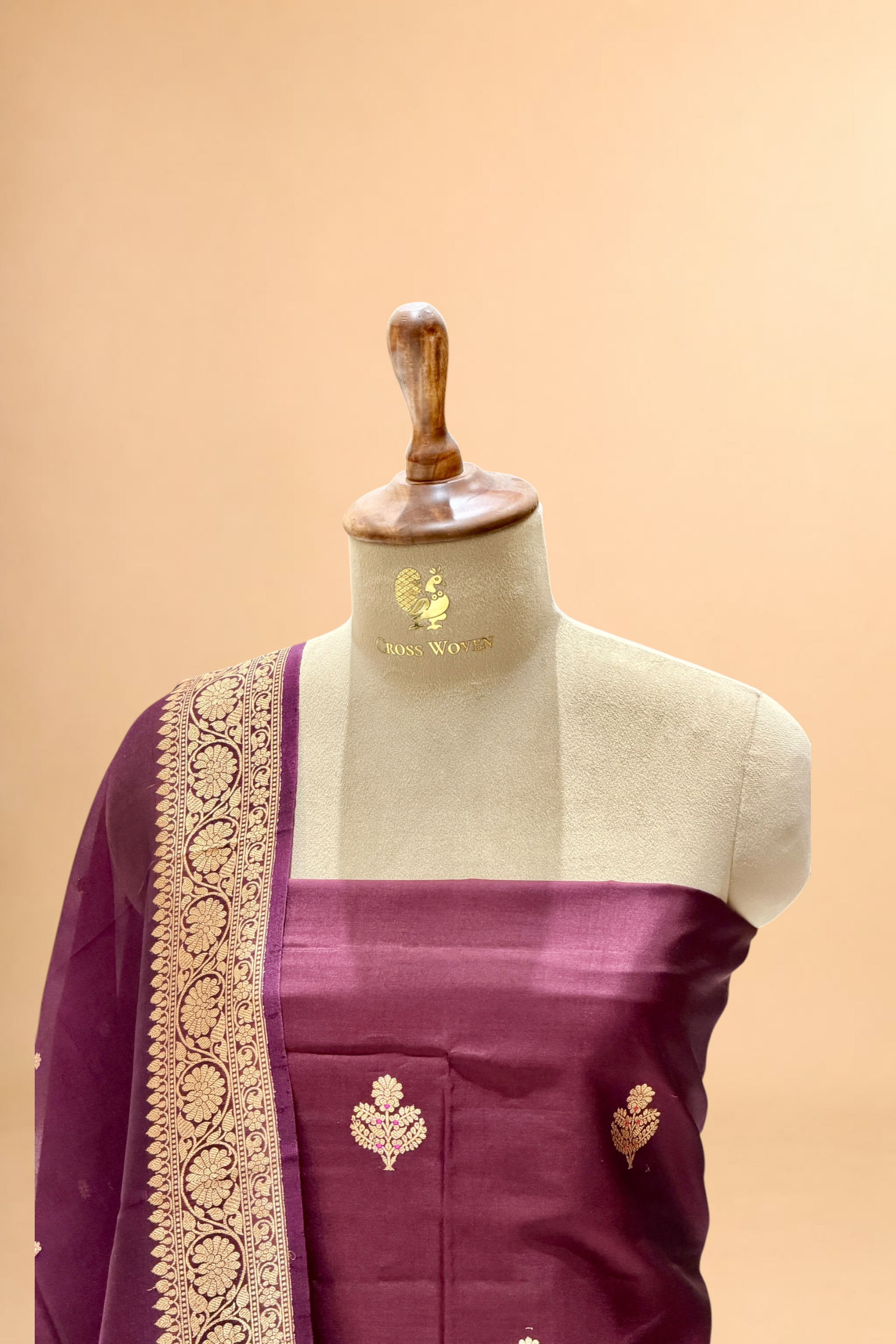 Wine Plum Soft Silk Suit Set With Organza Dupatta