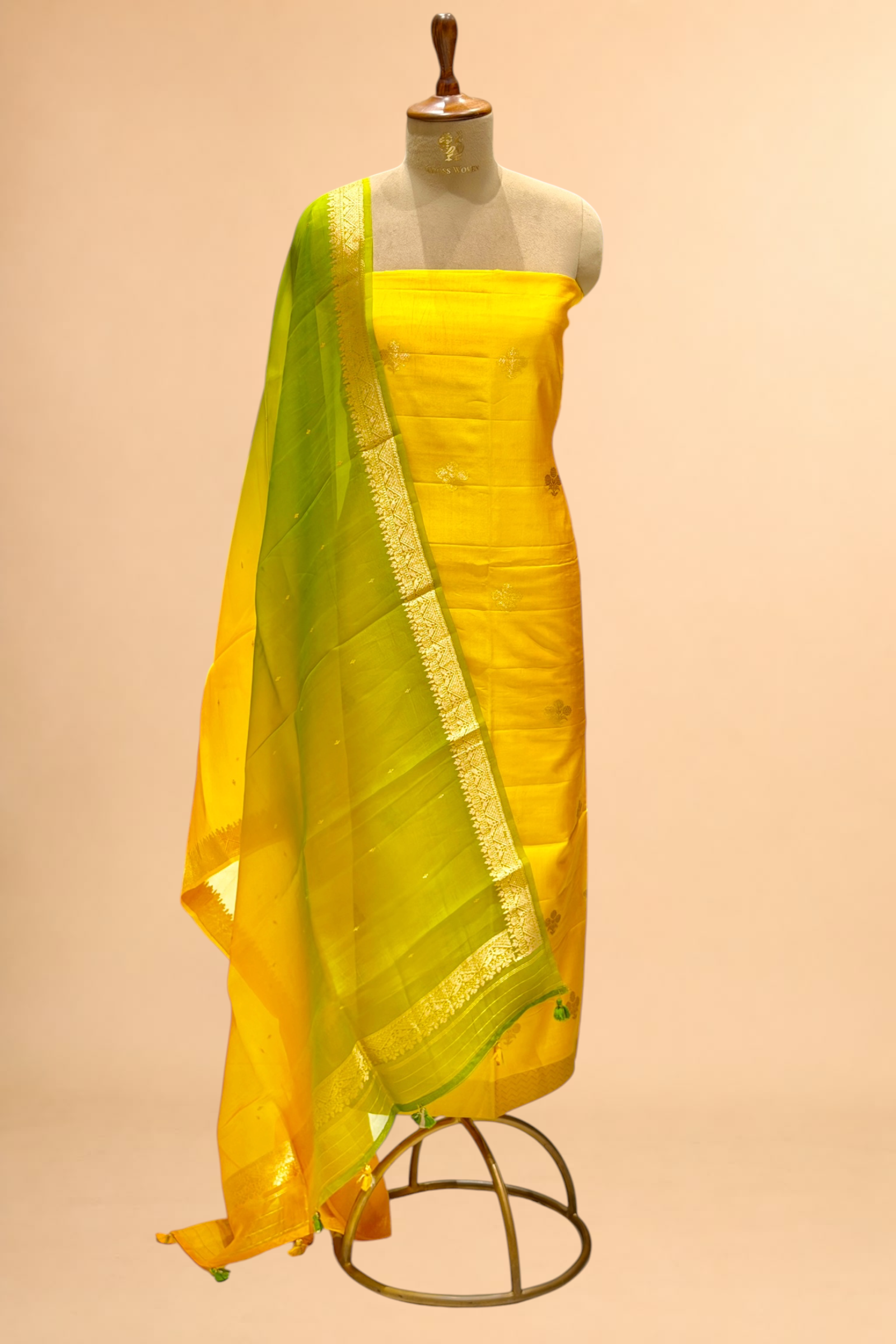 Sunshine Yellow Soft Silk Suit Set With Organza Dupatta