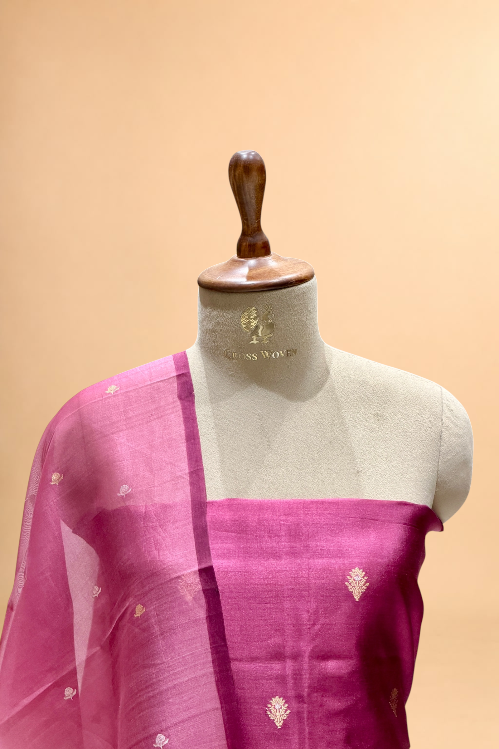 Deep Wine Soft Silk Suit Set With Handbrush Organza Dupatta