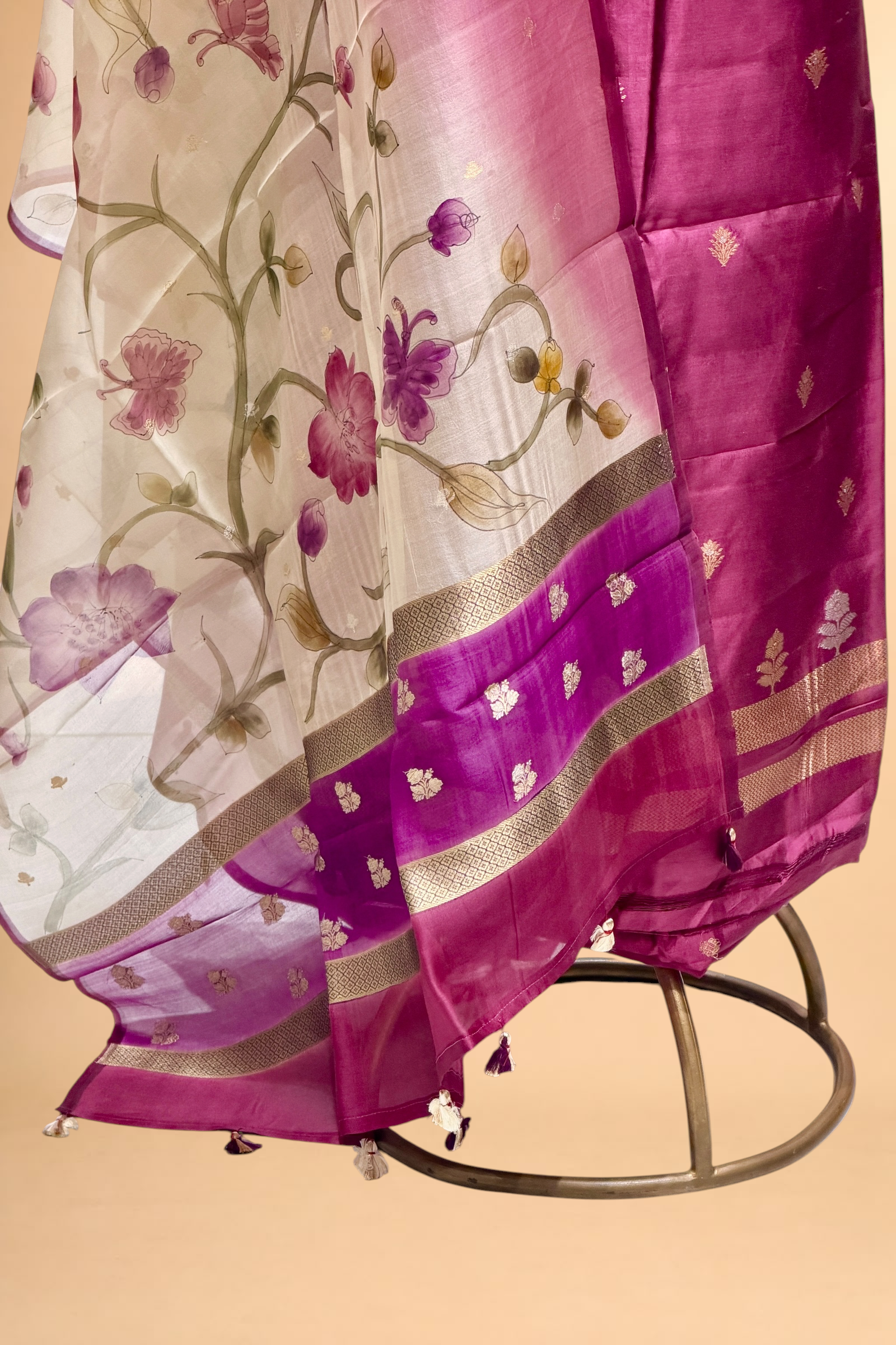 Deep Wine Soft Silk Suit Set With Handbrush Organza Dupatta