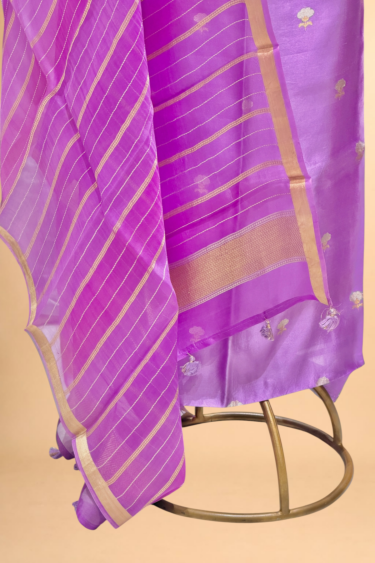 Lavender Purple Soft Silk Suit Set With Organza Dupatta