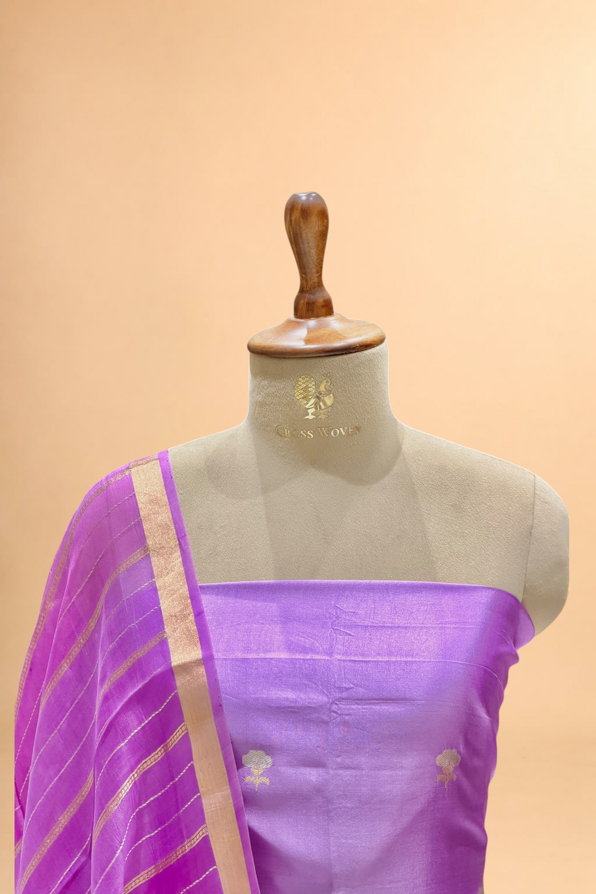 Lavender Purple Soft Silk Suit Set With Organza Dupatta