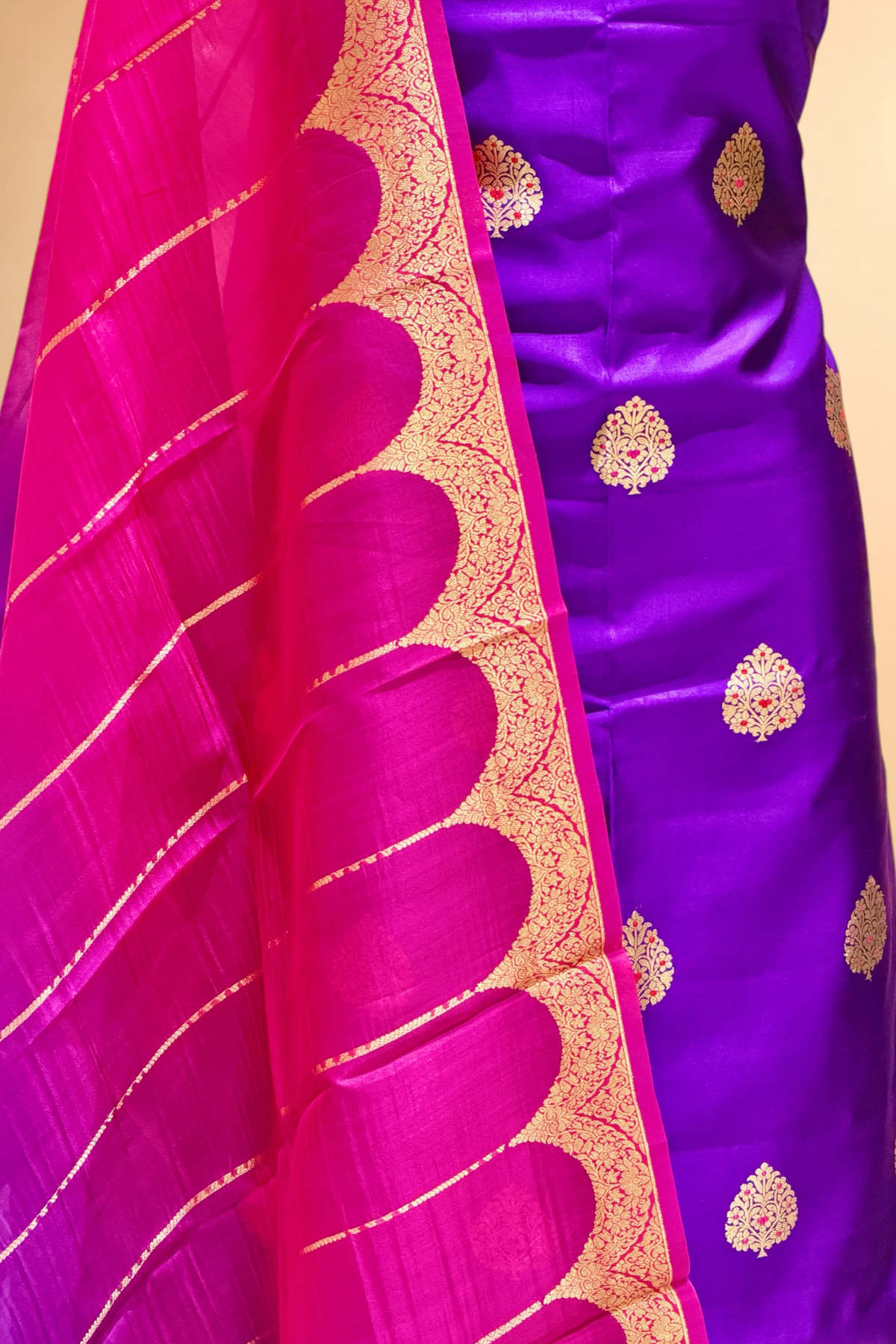 Royal Purple Soft Silk Suit Set With Organza Dupatta