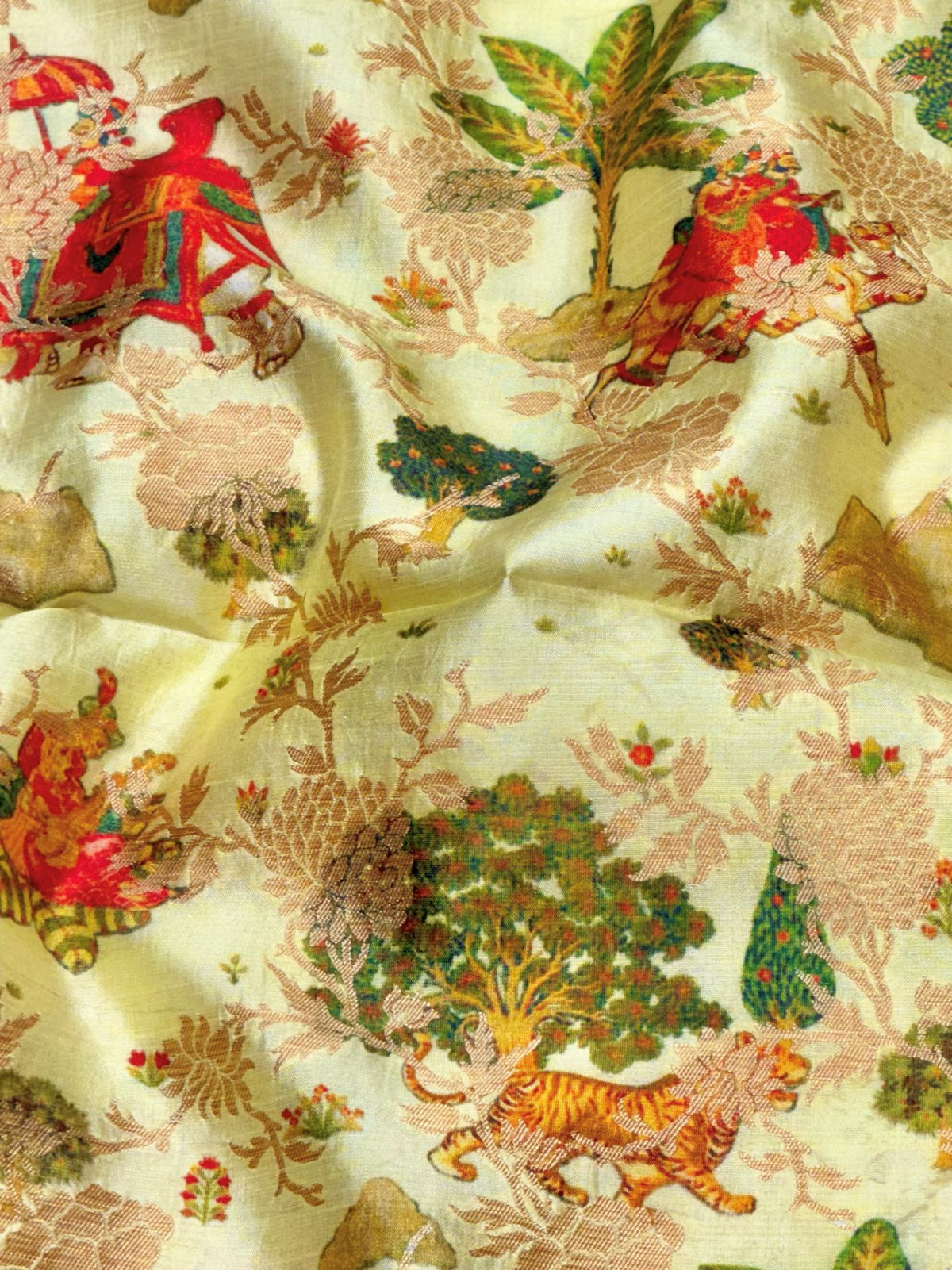 Ivory Green Pure Soft Silk Fabric With Pichhwai Pattern