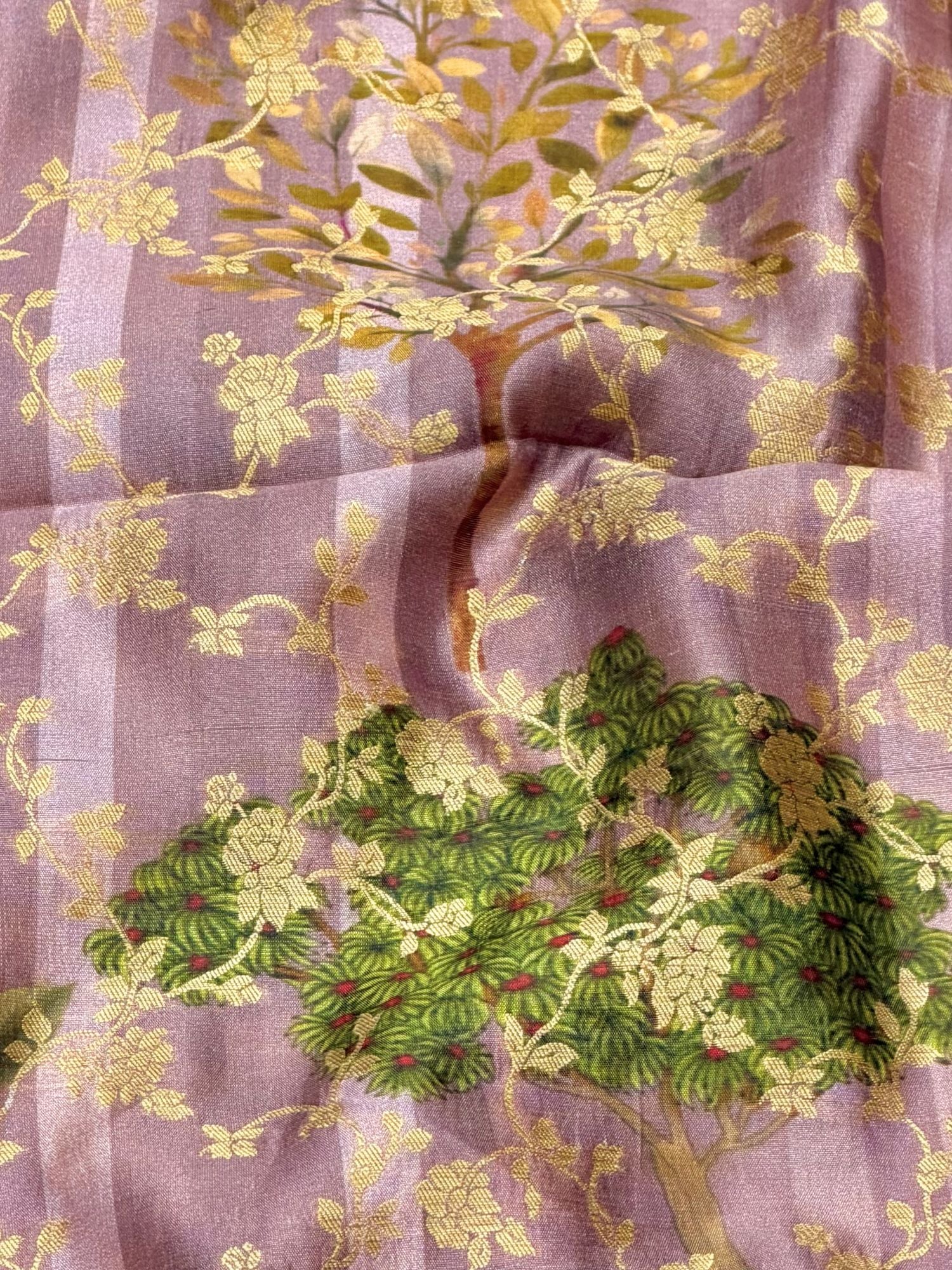 Dusty Pink Pure Soft Silk Fabric With Jungle Pattern