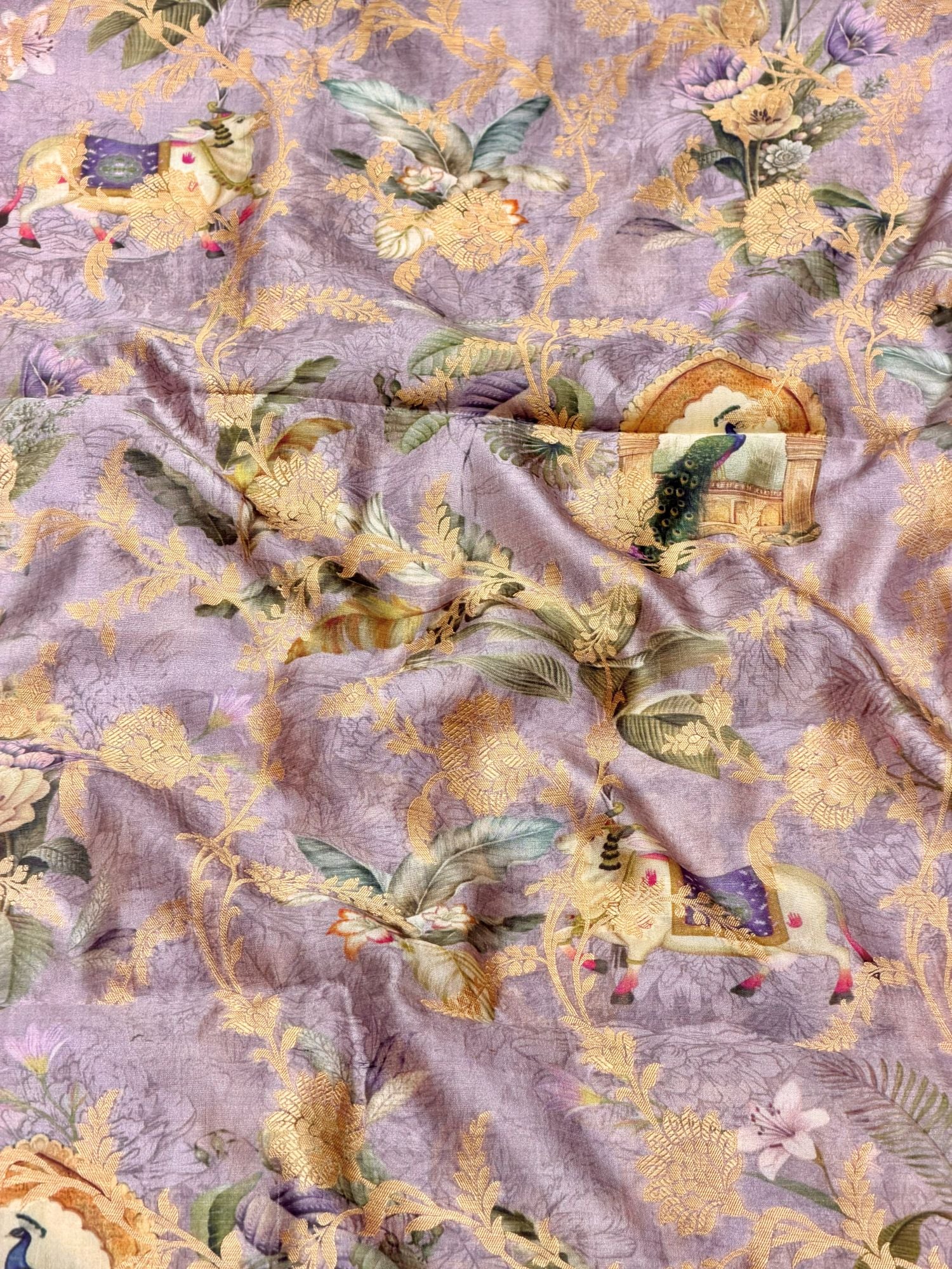 Dusty Lavender Pure Soft Silk Fabric With Pichhwai Pattern