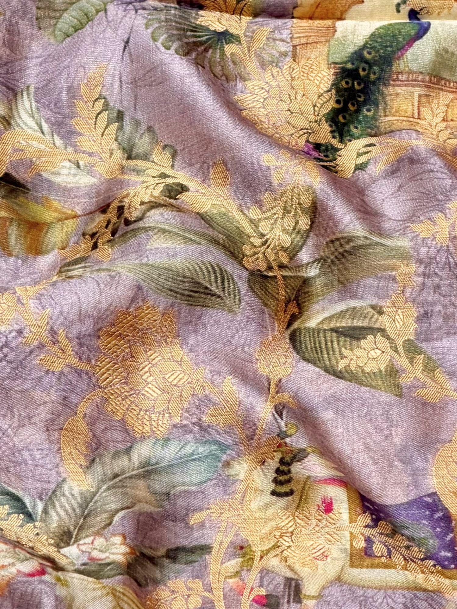 Dusty Lavender Pure Soft Silk Fabric With Pichhwai Pattern