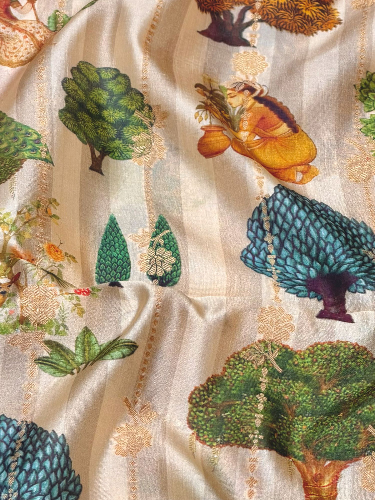 Pastel Pink Pure Soft Silk Fabric With Jungle Pattern