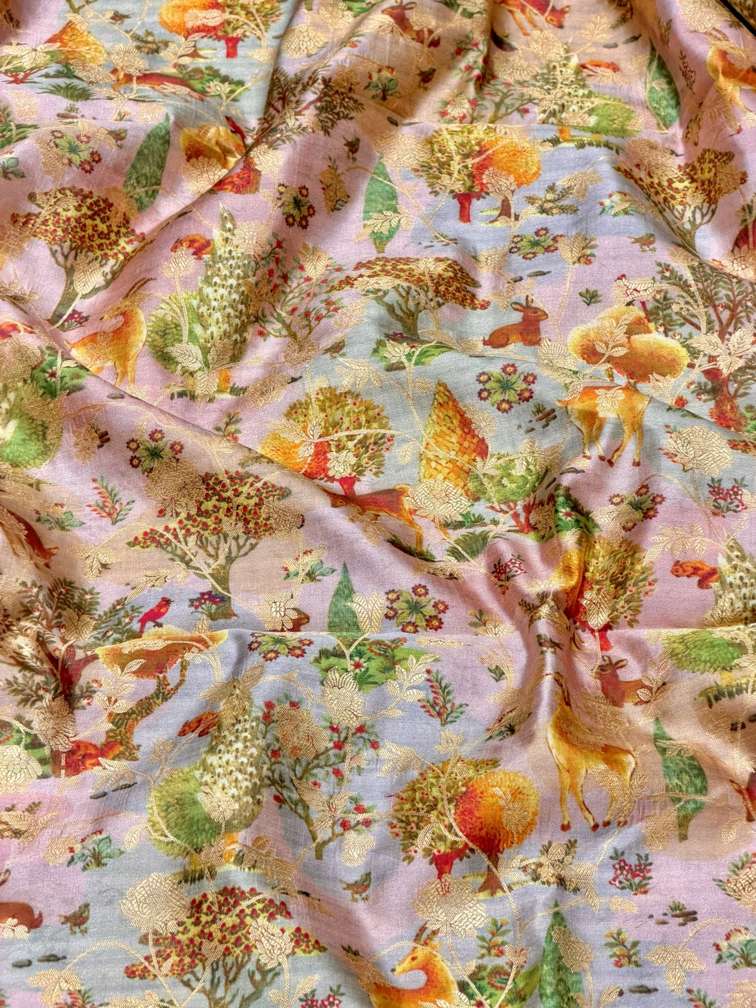 Powder Blue Pure Soft Silk Fabric With Pichhwai Pattern
