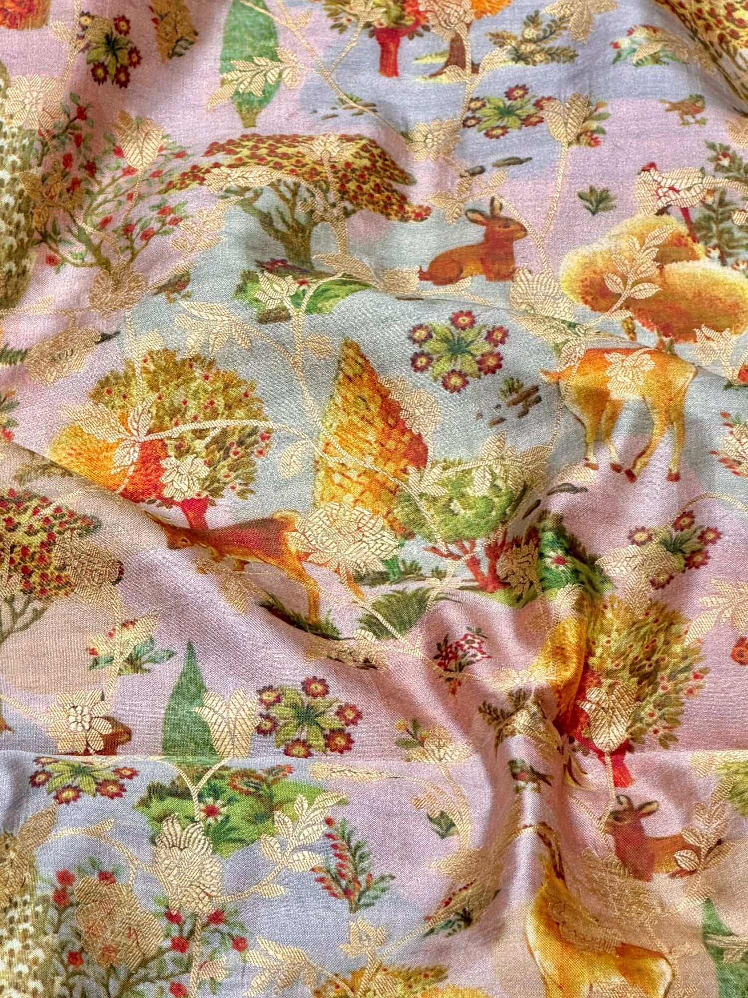 Powder Blue Pure Soft Silk Fabric With Pichhwai Pattern