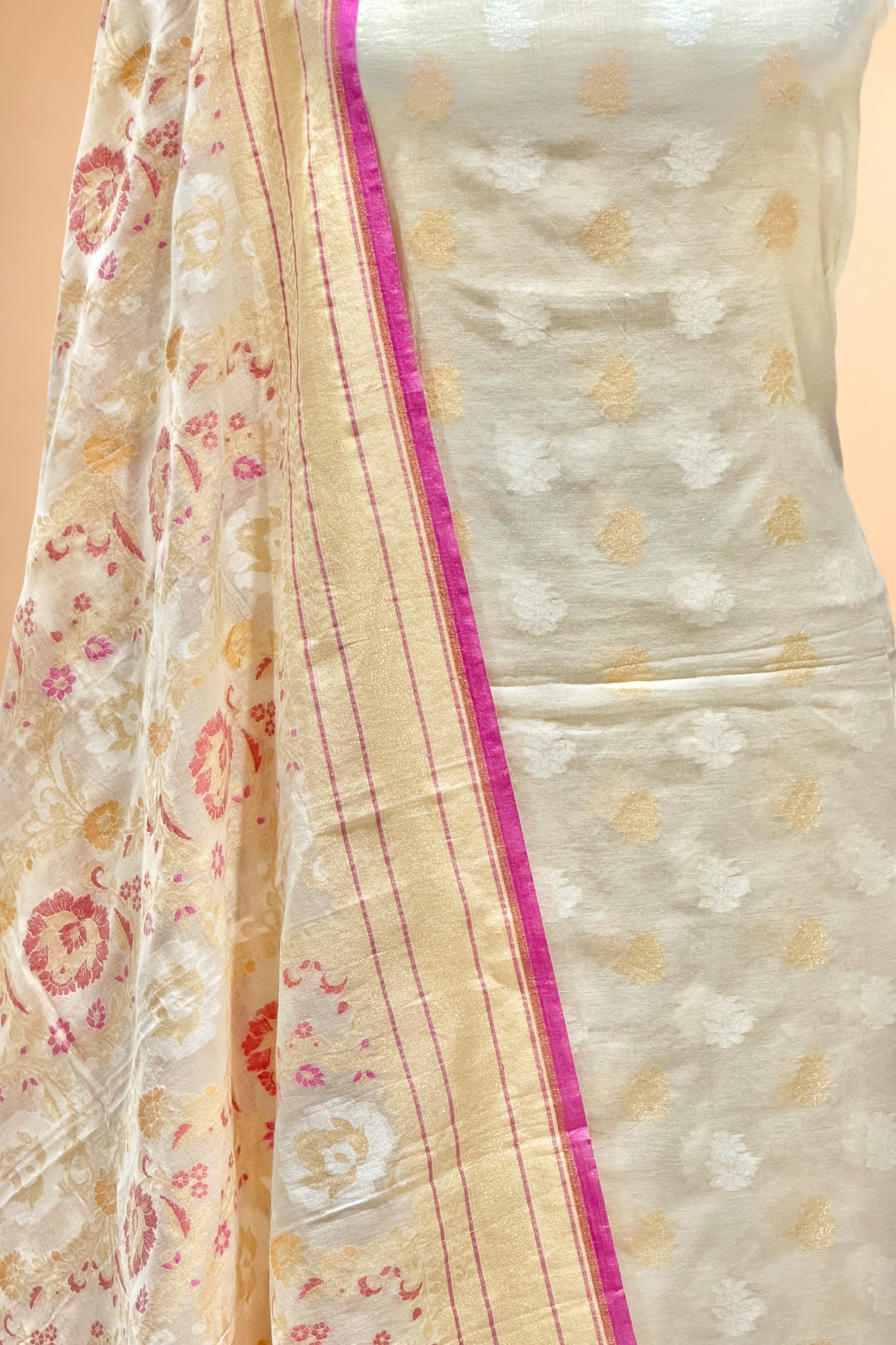 Ivory White Pure Cotton Iktara Jamdani Suit Set