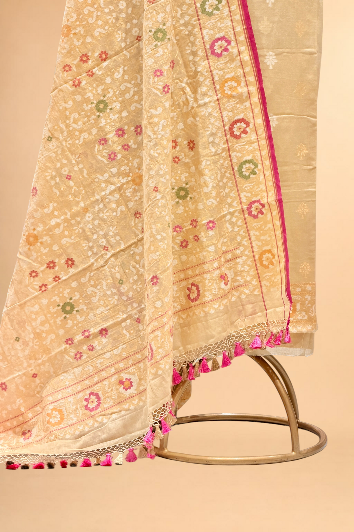 Beige Pure Cotton Iktara Jamdani Suit Set