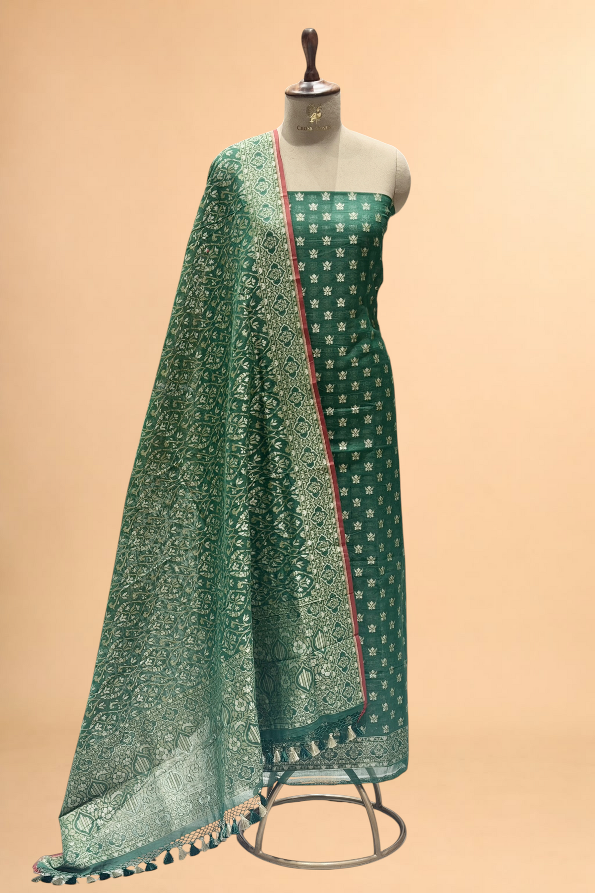 Emerald Green Pure Cotton Iktara Jamdani Suit Set