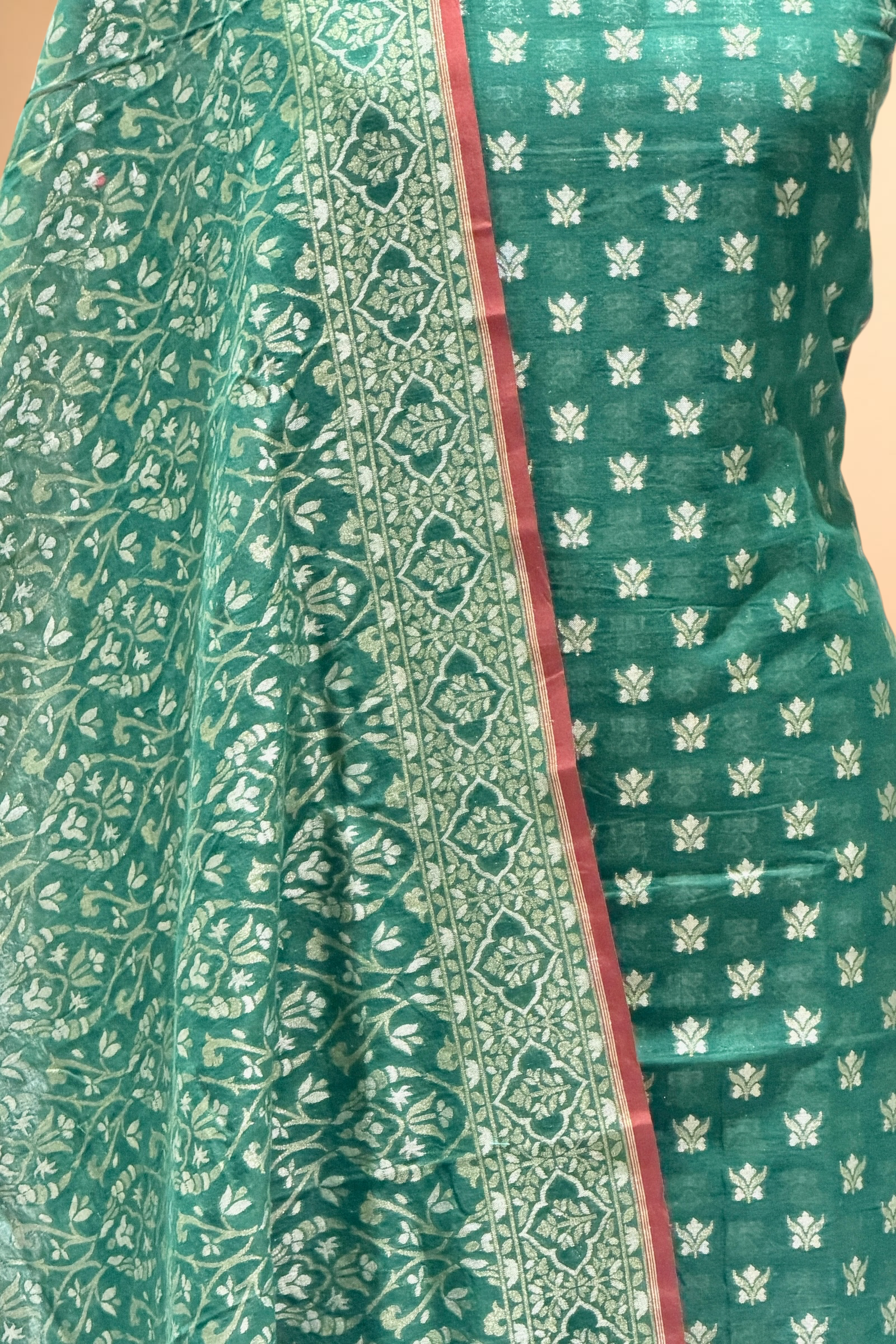 Emerald Green Pure Cotton Iktara Jamdani Suit Set