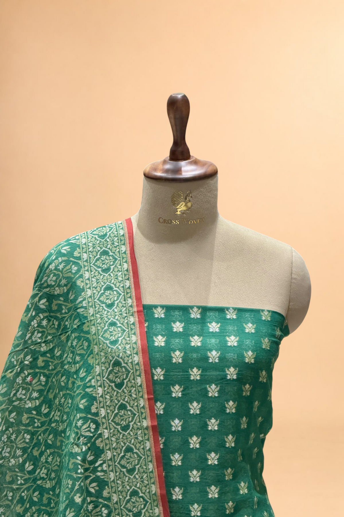 Emerald Green Pure Cotton Iktara Jamdani Suit Set