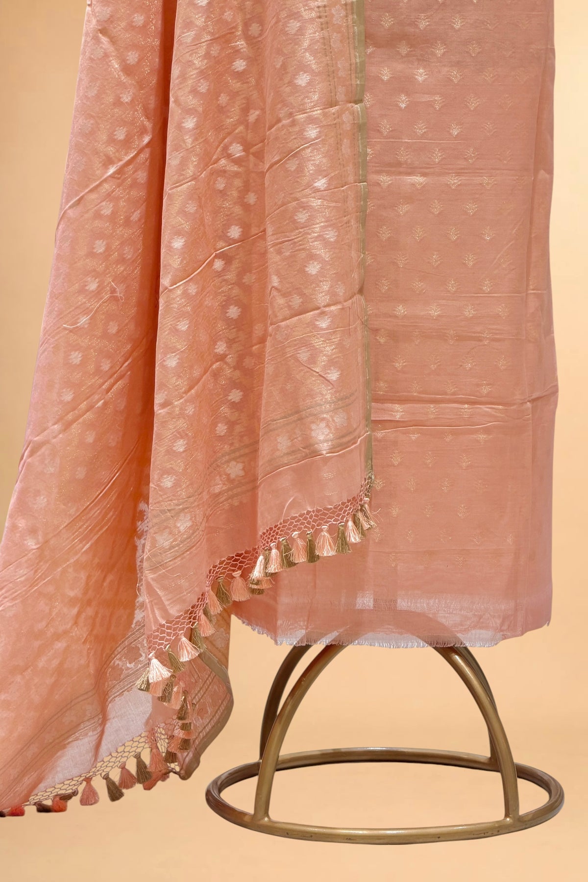 Peach Pink Pure Cotton Iktara Jamdani Suit Set