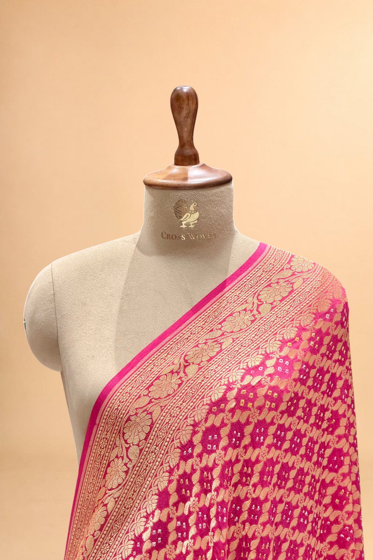 Fuchsia Pink Georgette Khaddi Banarasi Handloom Dupatta