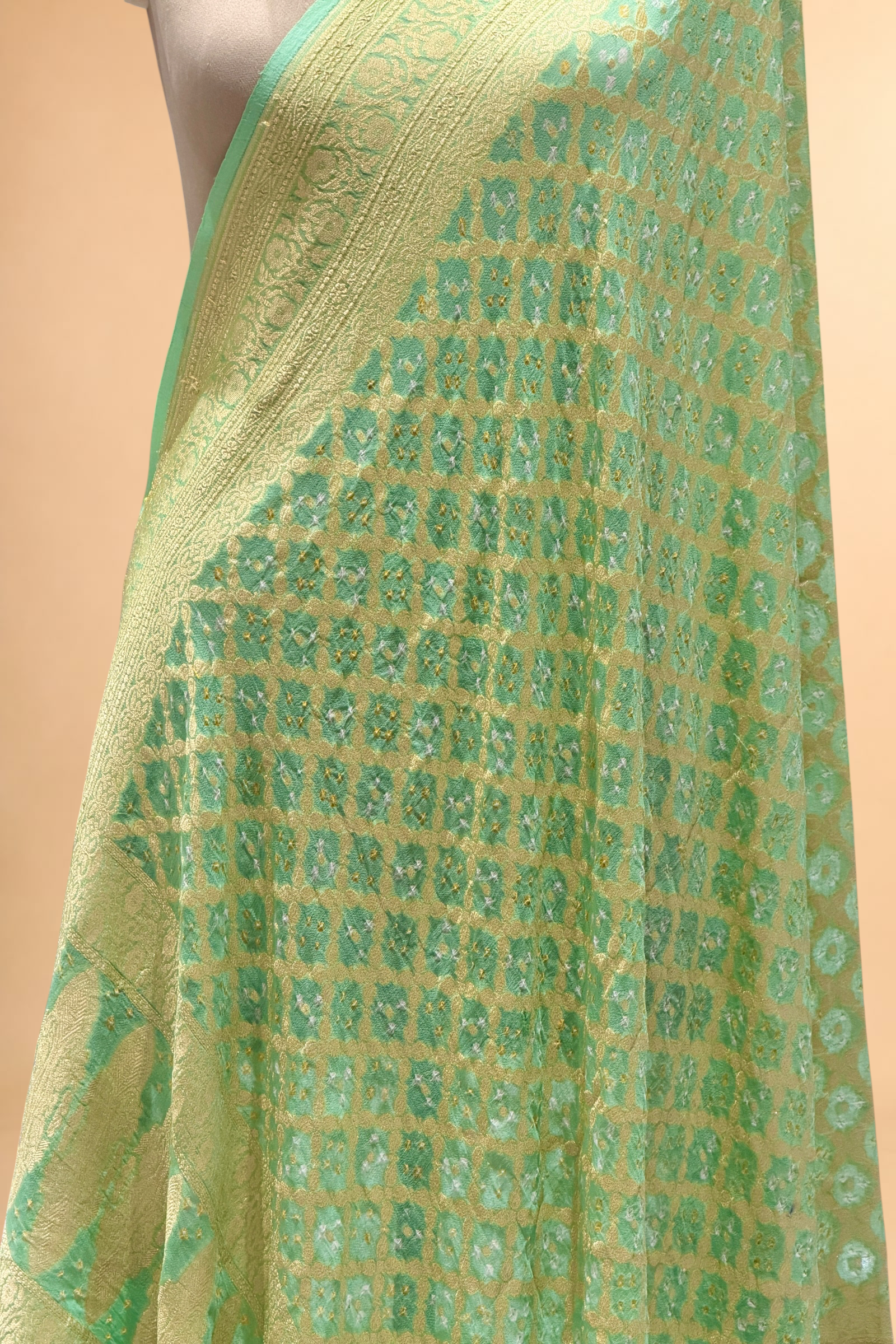 Mint Aqua Green Georgette Khaddi Banarasi Handloom Dupatta