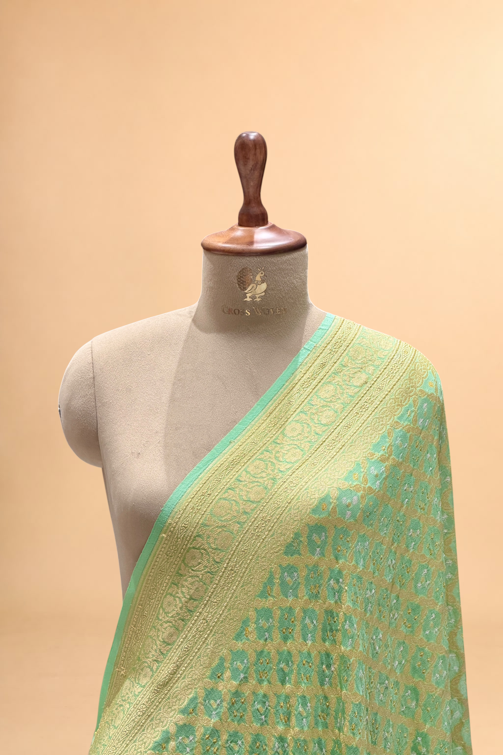Mint Aqua Green Georgette Khaddi Banarasi Handloom Dupatta