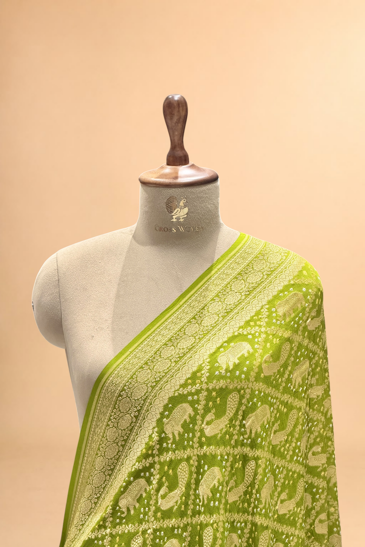 Olive Green Georgette Khaddi Banarasi Handloom Dupatta