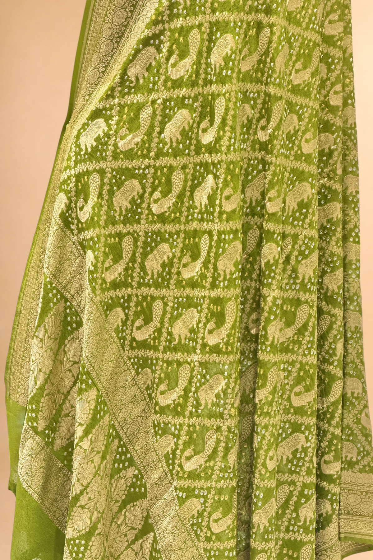 Olive Green Georgette Khaddi Banarasi Handloom Dupatta