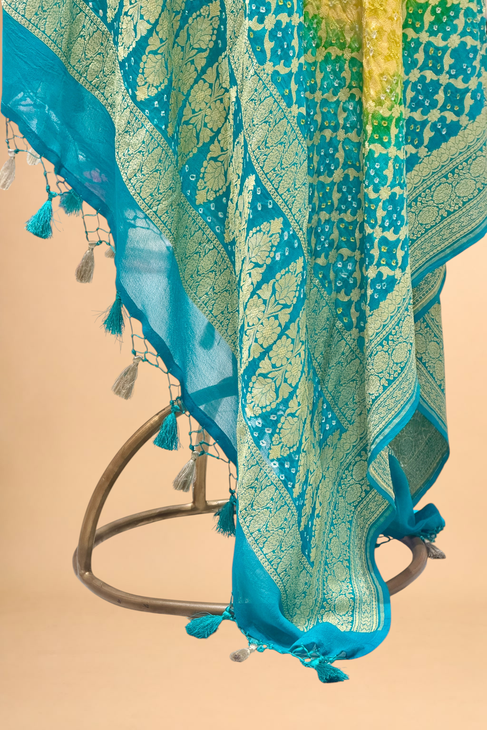 Turquoise Blue Georgette Khaddi Banarasi Handloom Dupatta